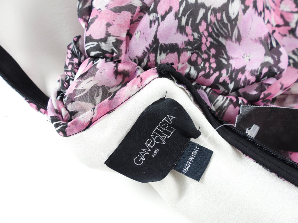 Giambattista Valli Pink and Black Floral Puff Sleeve Silk Dress - IT38 / USA 2