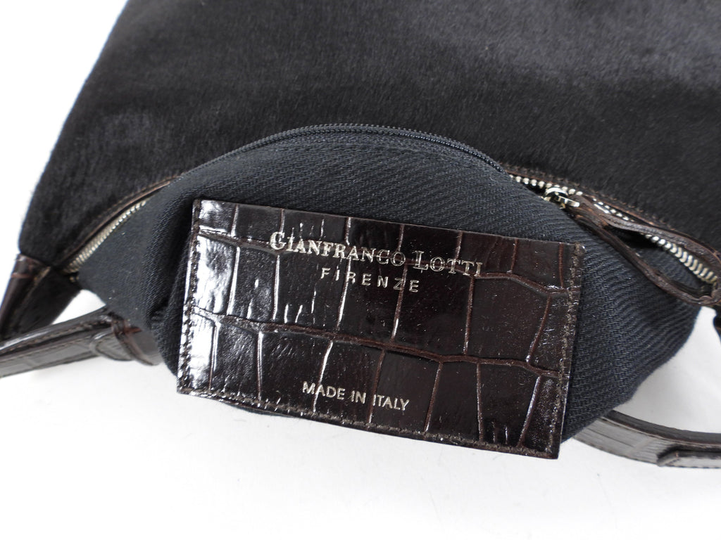 Gianfranco Lotti Embossed Leather and Calf Hair Pochette Bag