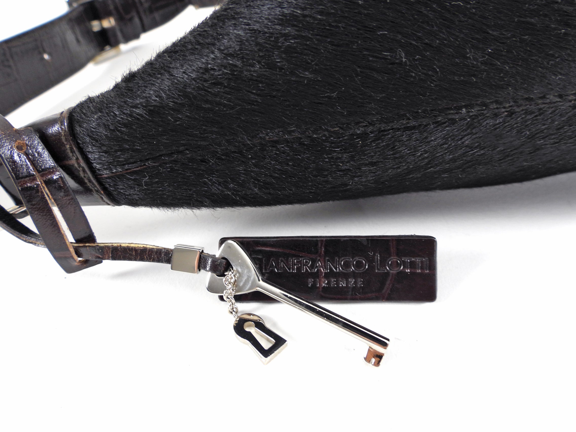 Gianfranco Lotti Embossed Leather and Calf Hair Pochette Bag