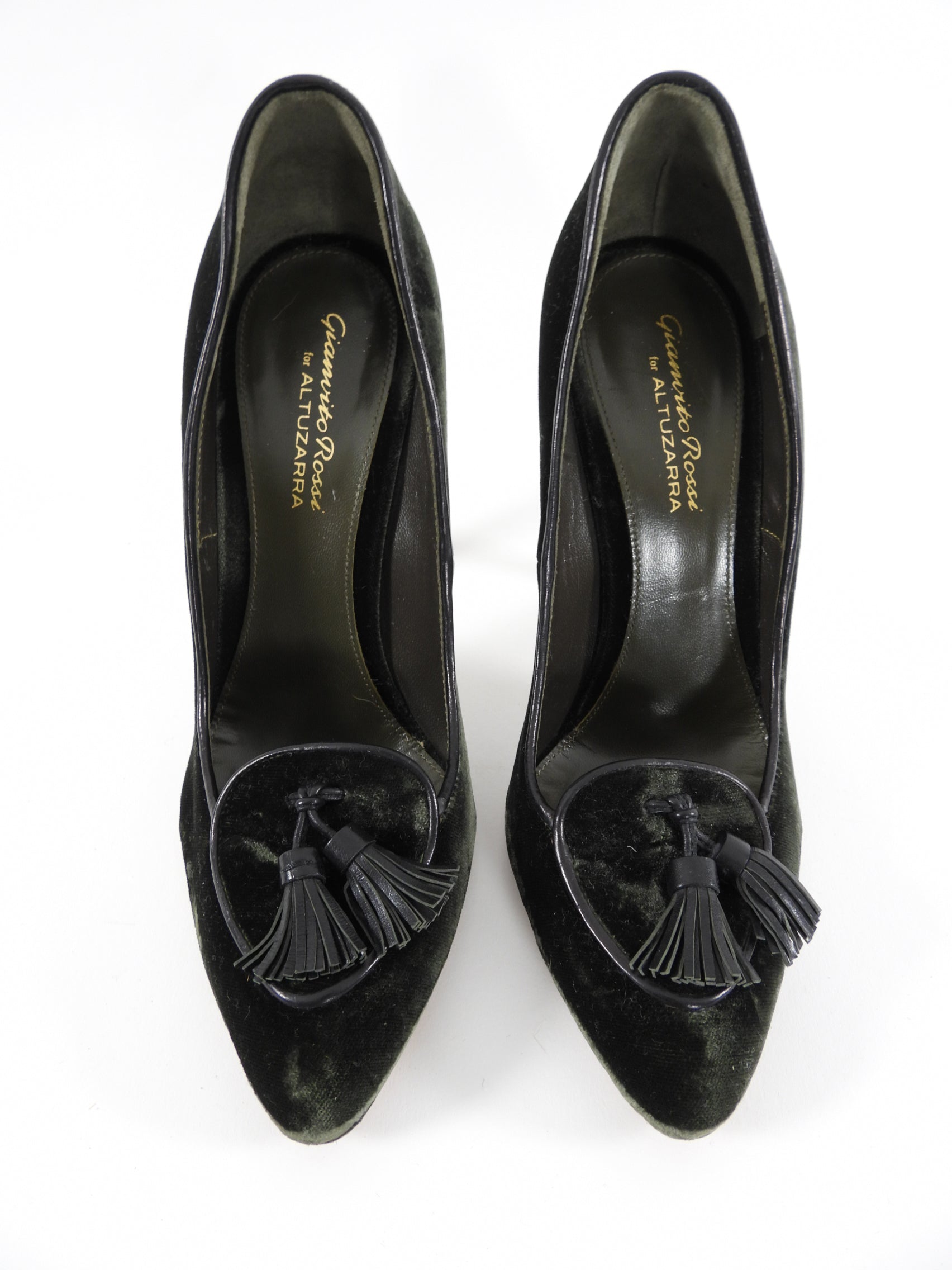 Gianvito Rossi x Altuzarra Dark Green Velvet Tassel Pumps