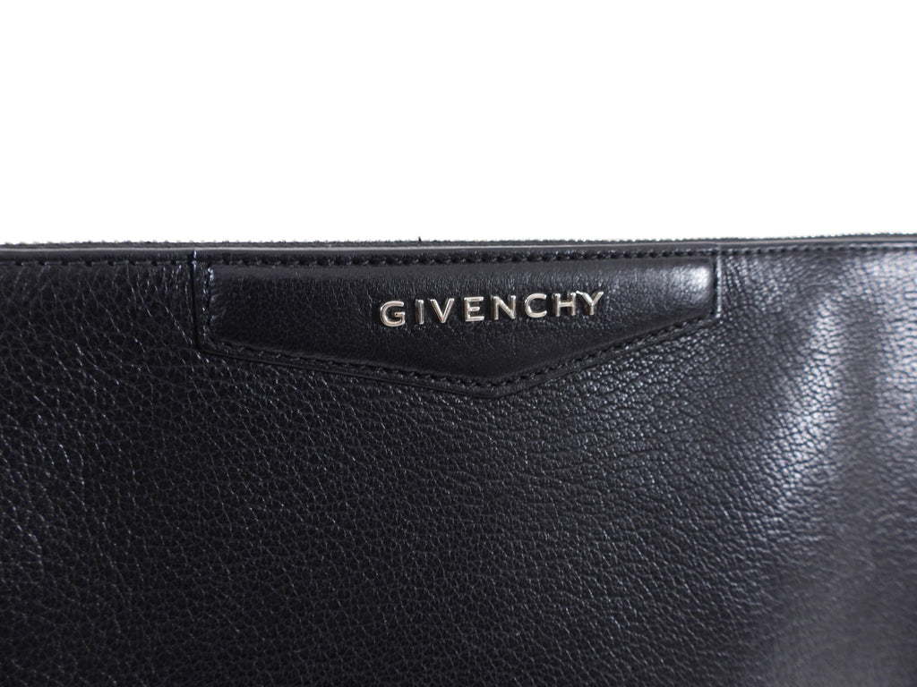 Givenchy Black Leather Antigona Zippered Pouch Clutch Bag