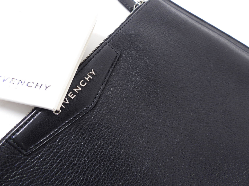 Givenchy Black Leather Antigona Zippered Pouch Clutch Bag