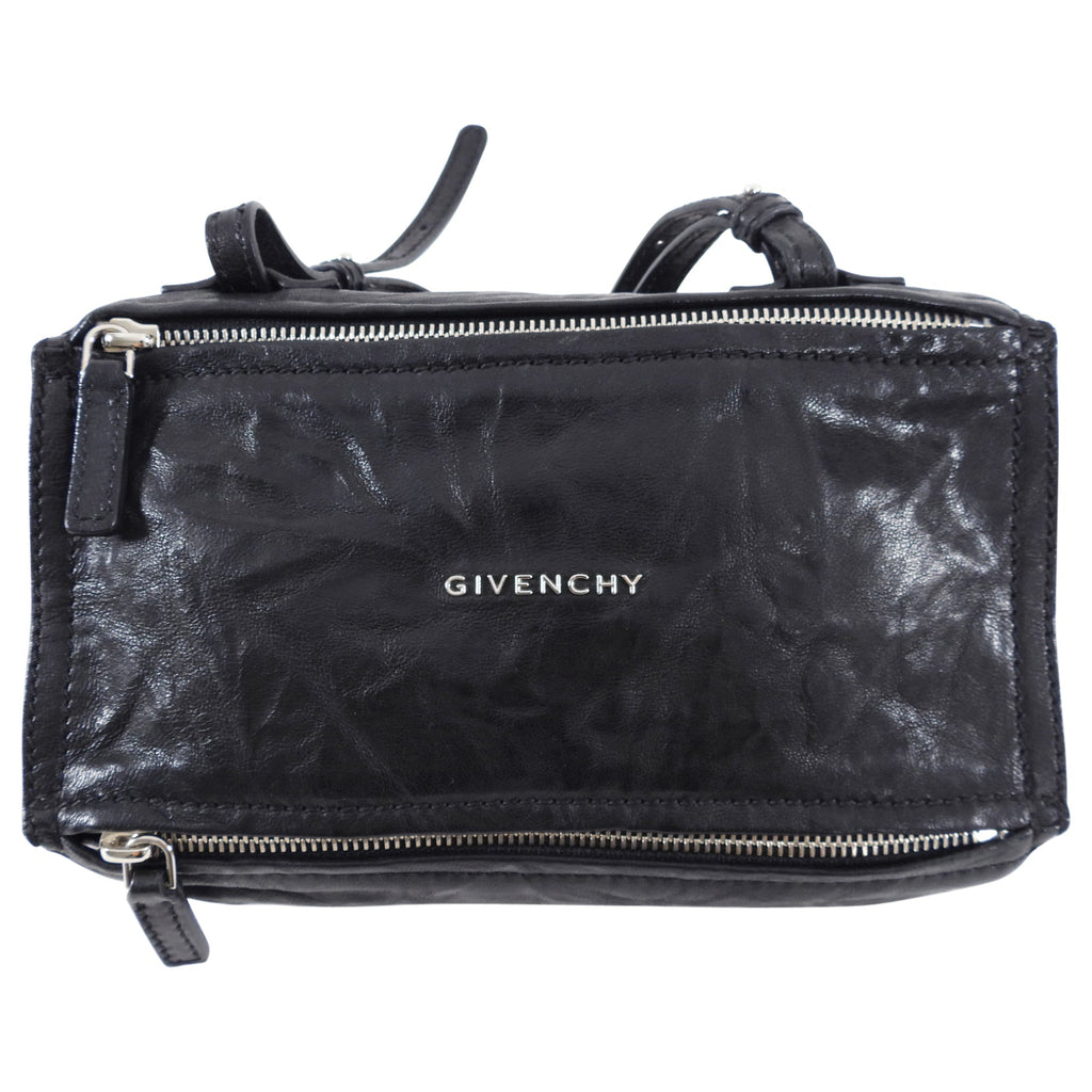Givenchy Black Aged Pepe Leather Mini Pandora Crossbody Bag