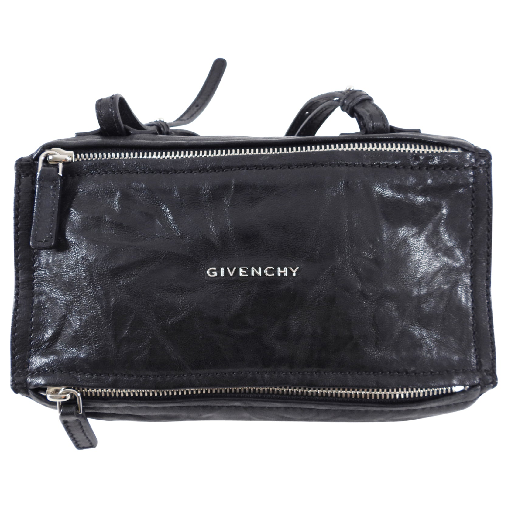 Givenchy Black Aged Pepe Leather Mini Pandora Crossbody Bag