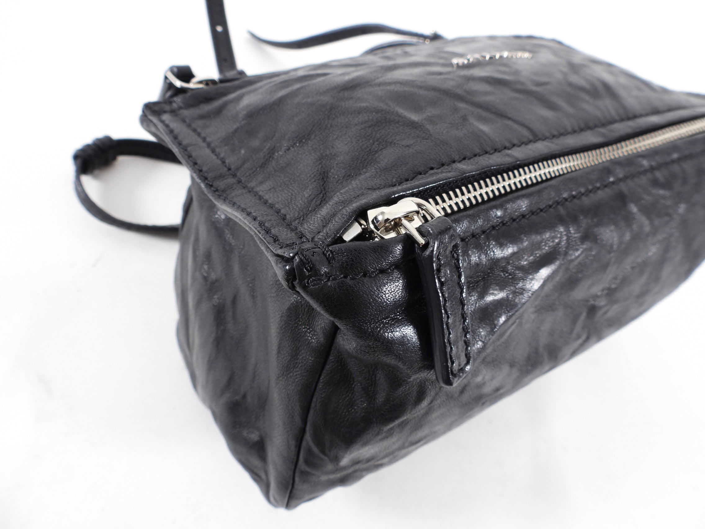 Givenchy Black Aged Pepe Leather Mini Pandora Crossbody Bag