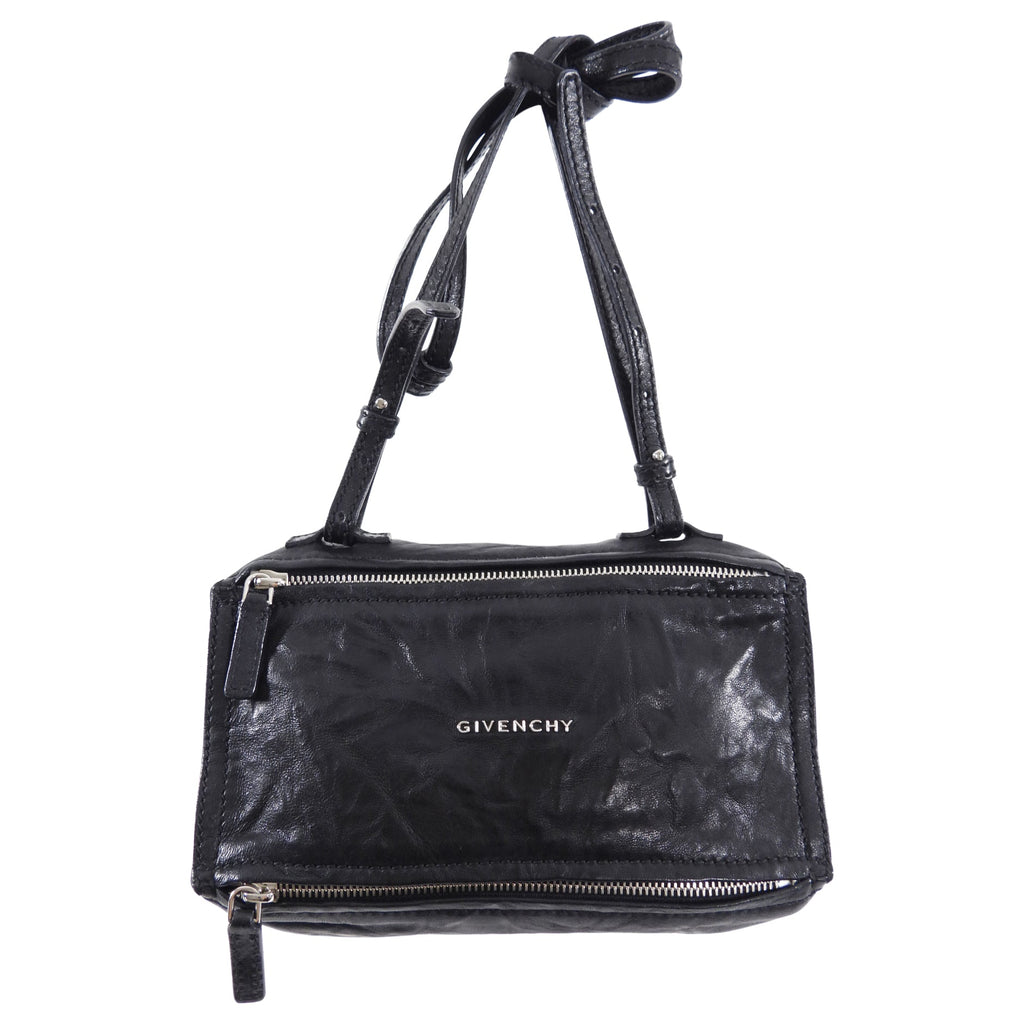 Givenchy Black Aged Pepe Leather Mini Pandora Crossbody Bag