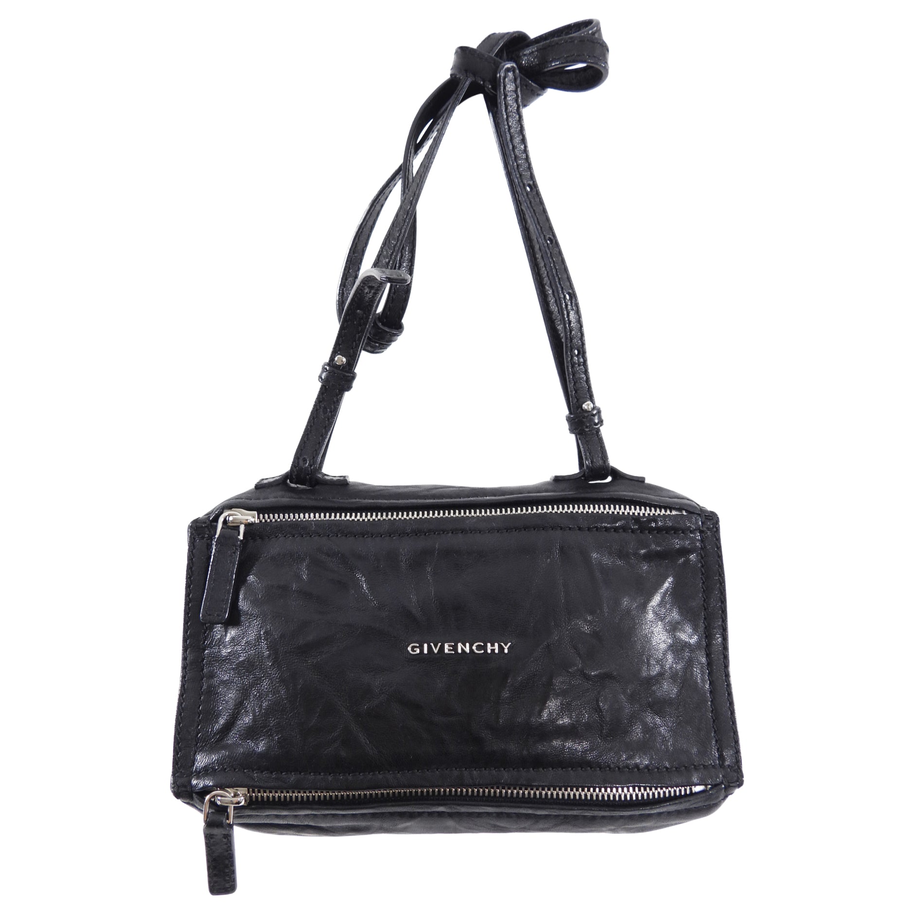 Givenchy Black Aged Pepe Leather Mini Pandora Crossbody Bag