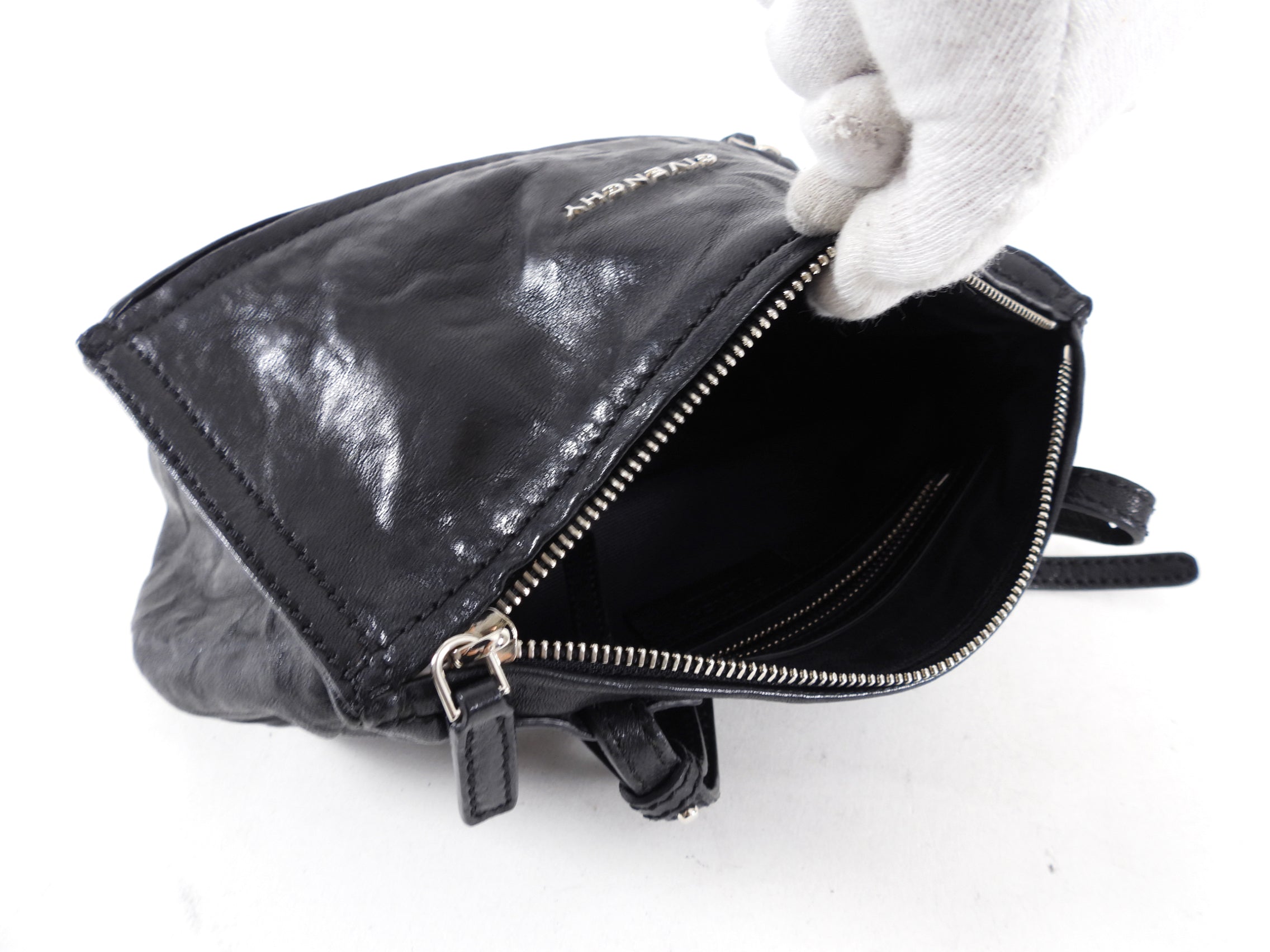 Givenchy Black Aged Pepe Leather Mini Pandora Crossbody Bag