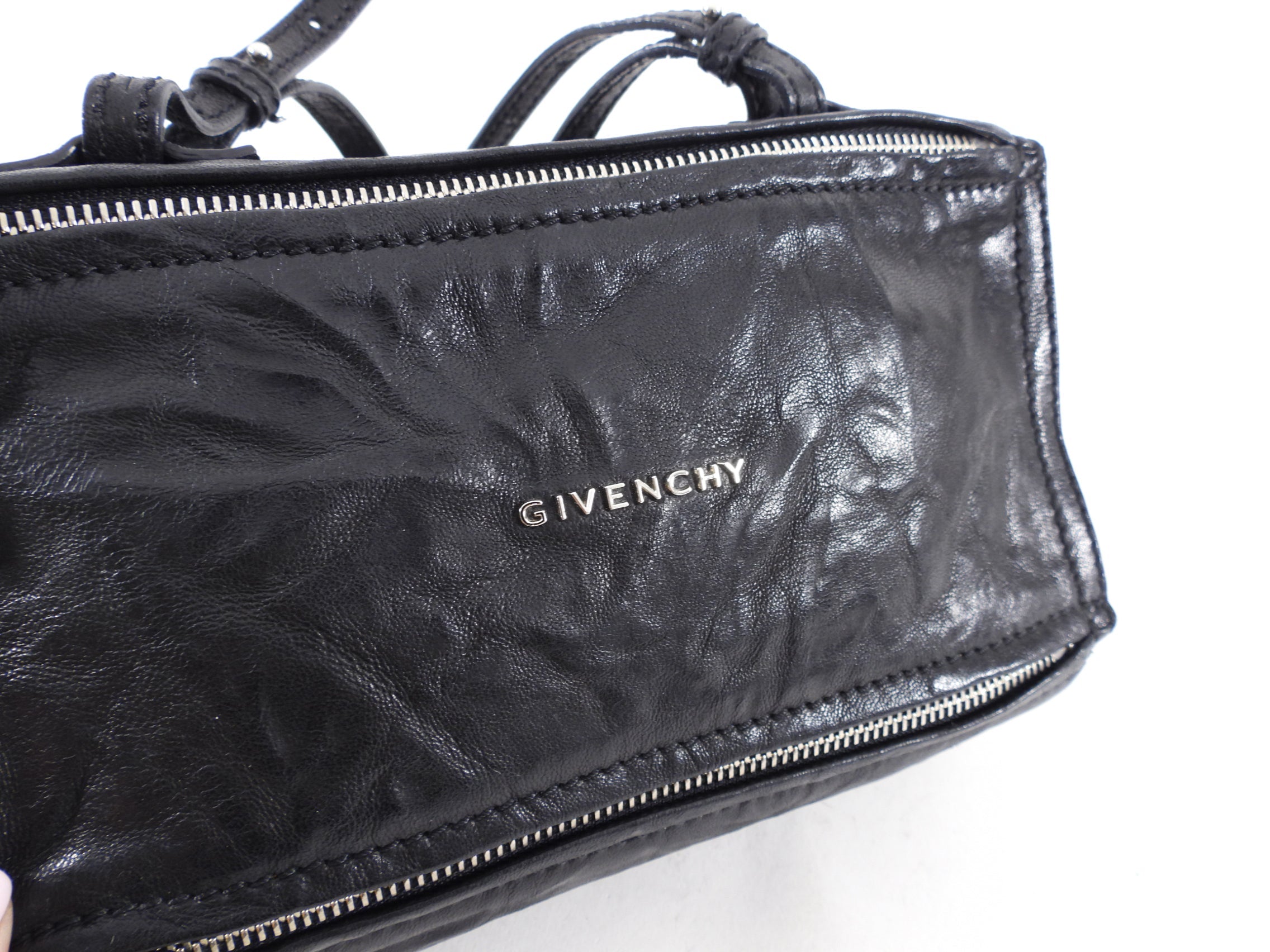Givenchy Black Aged Pepe Leather Mini Pandora Crossbody Bag
