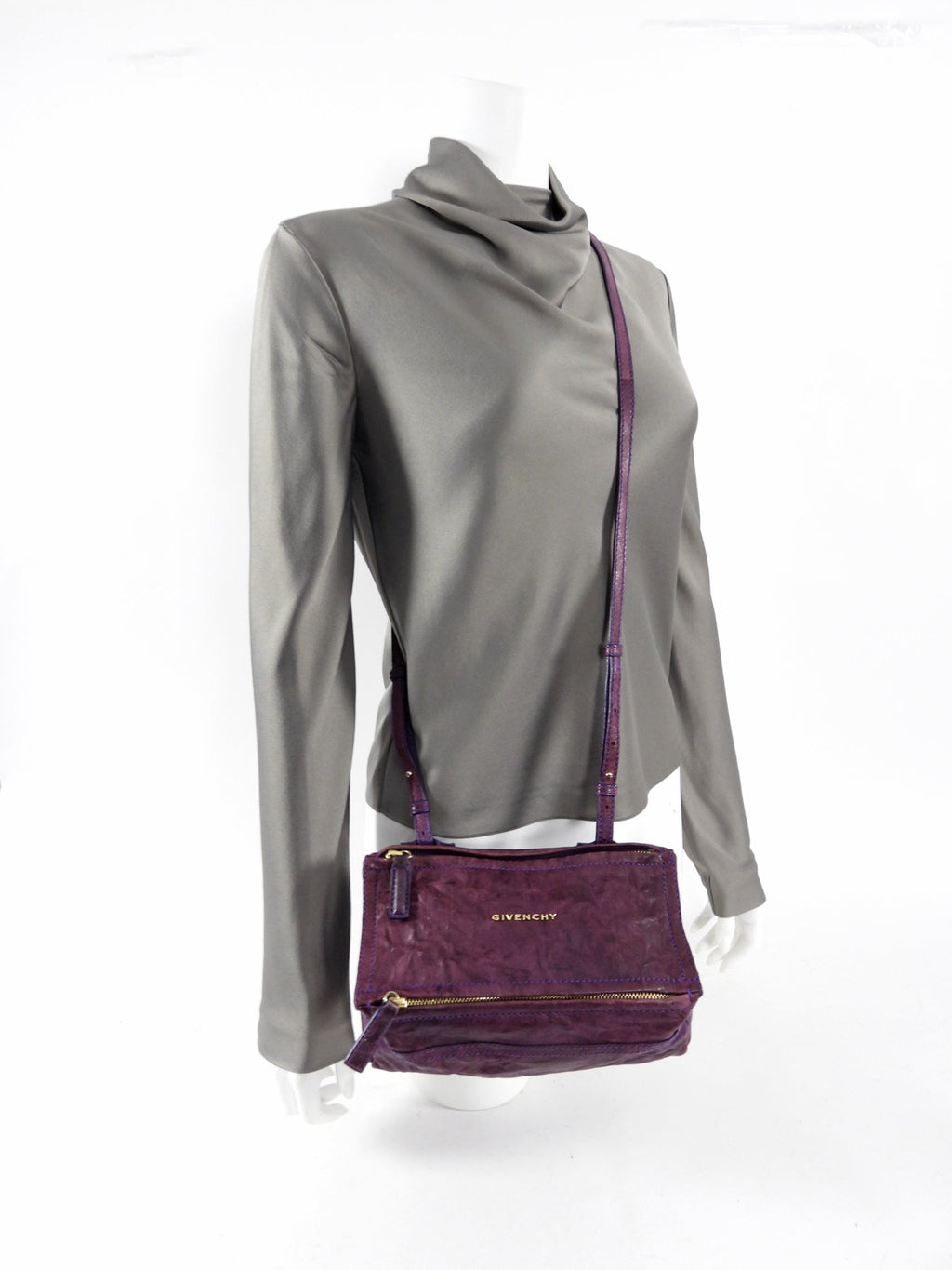 Givenchy Purple Aged Pepe Leather Mini Pandora Crossbody Bag
