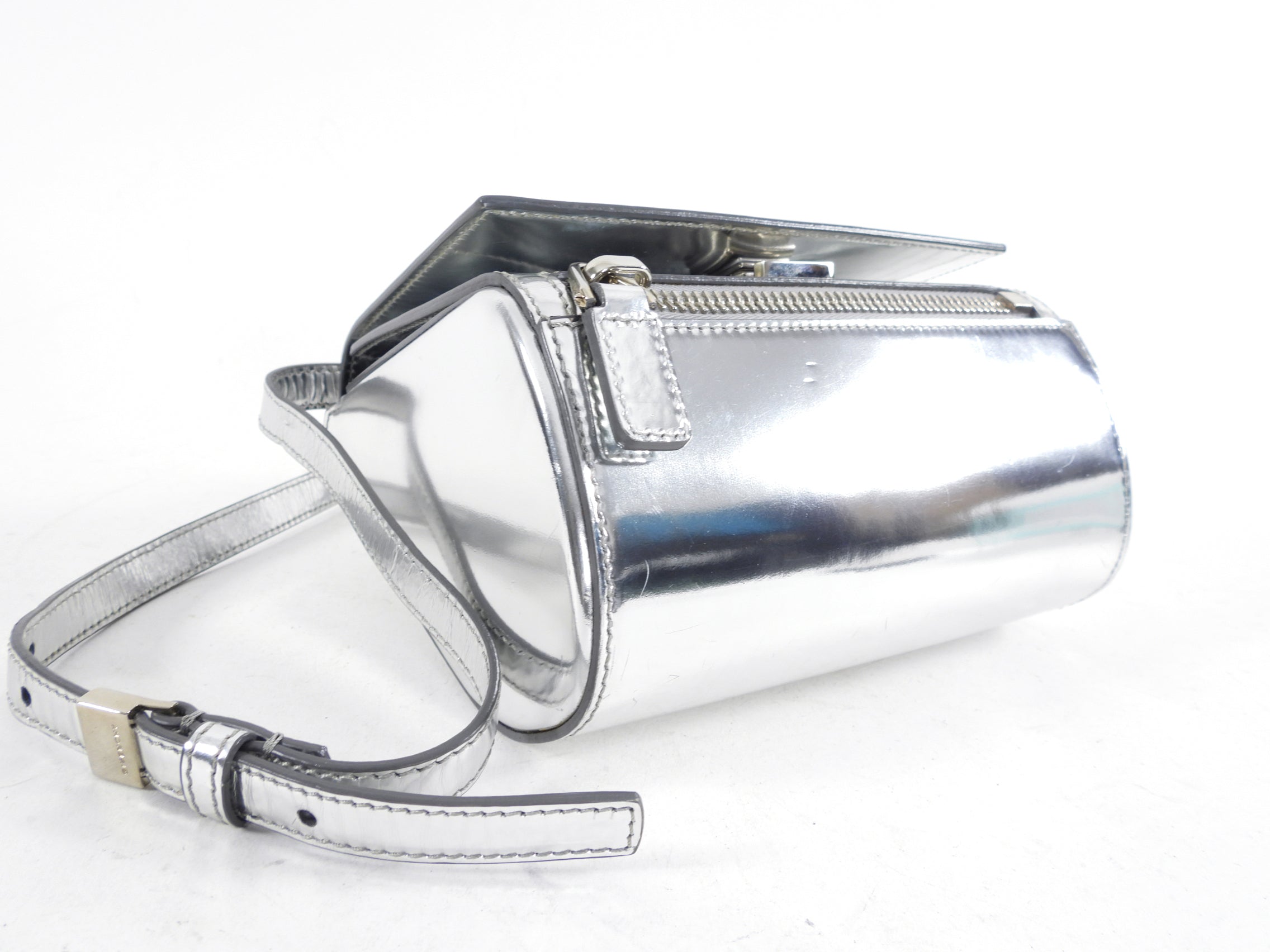 Givenchy Silver Metallic Leather Mini Pandora Box Bag