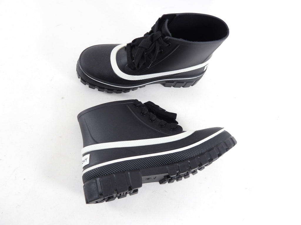 Givenchy Black and White Low Lace Up Rainboots - USA 7