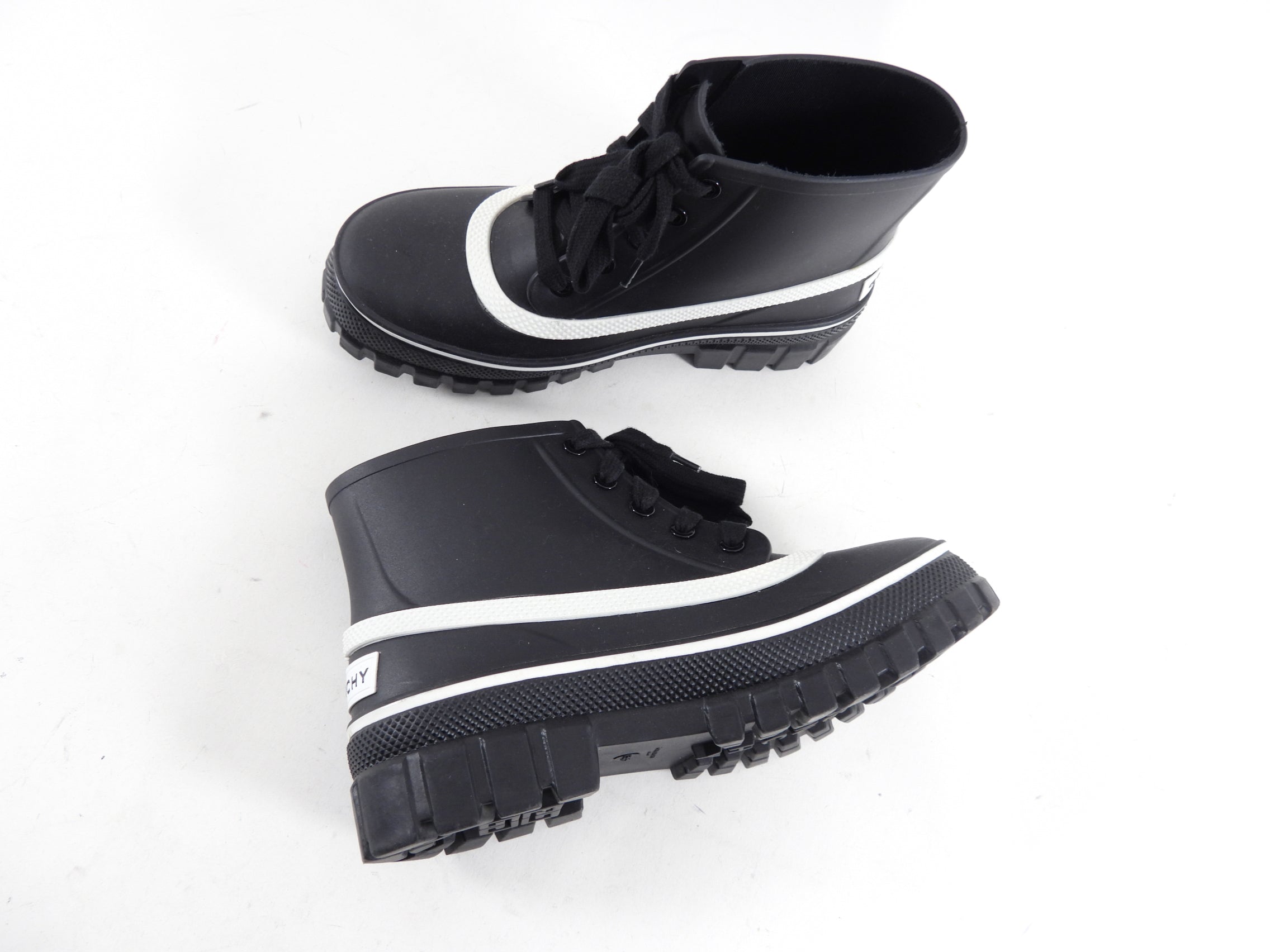 Givenchy Black and White Low Lace Up Rainboots - USA 7