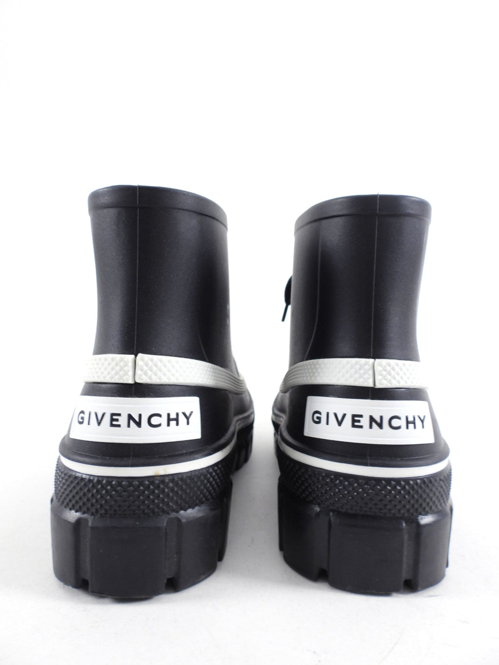 Givenchy Black and White Low Lace Up Rainboots - USA 7