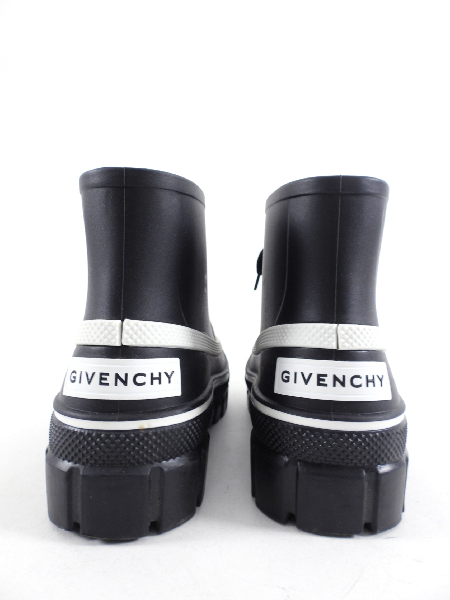 Givenchy Black and White Low Lace Up Rainboots - USA 7