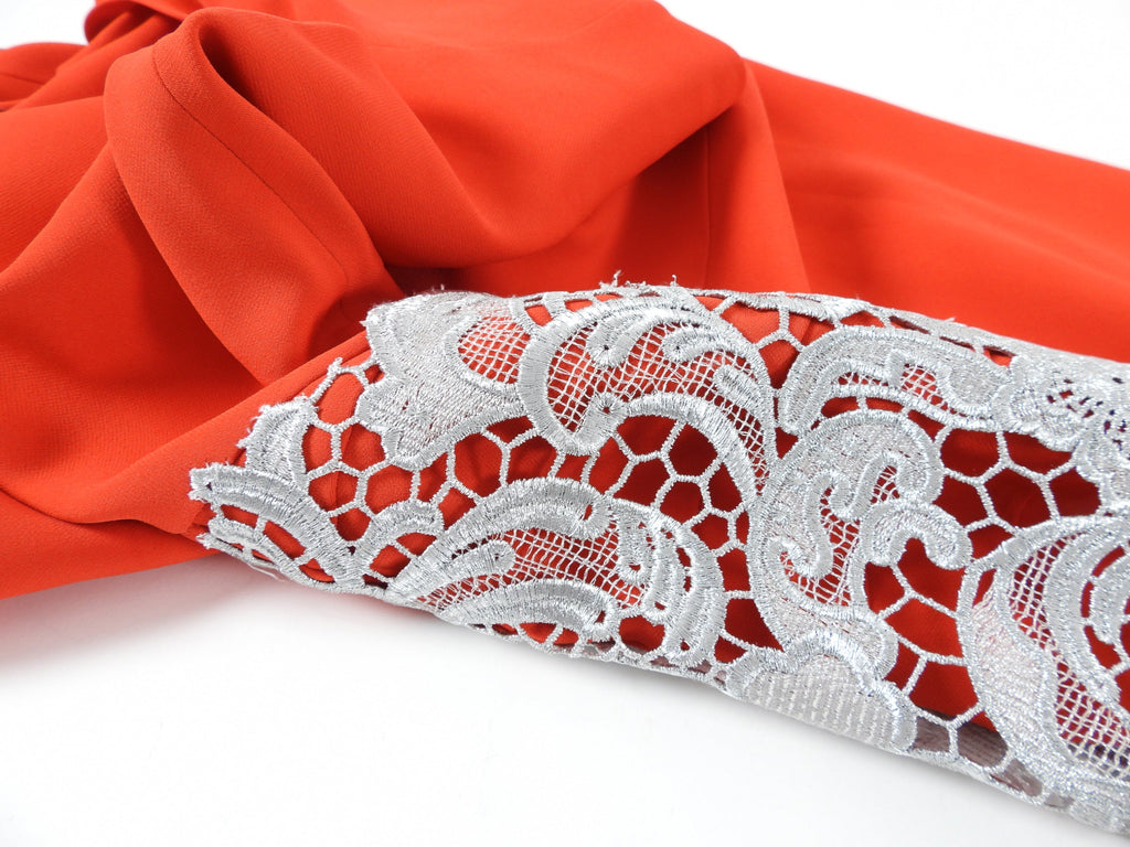 Givenchy SS2013 Red One Sleeve silver Lace Trim Gown - FR38 / USA 6