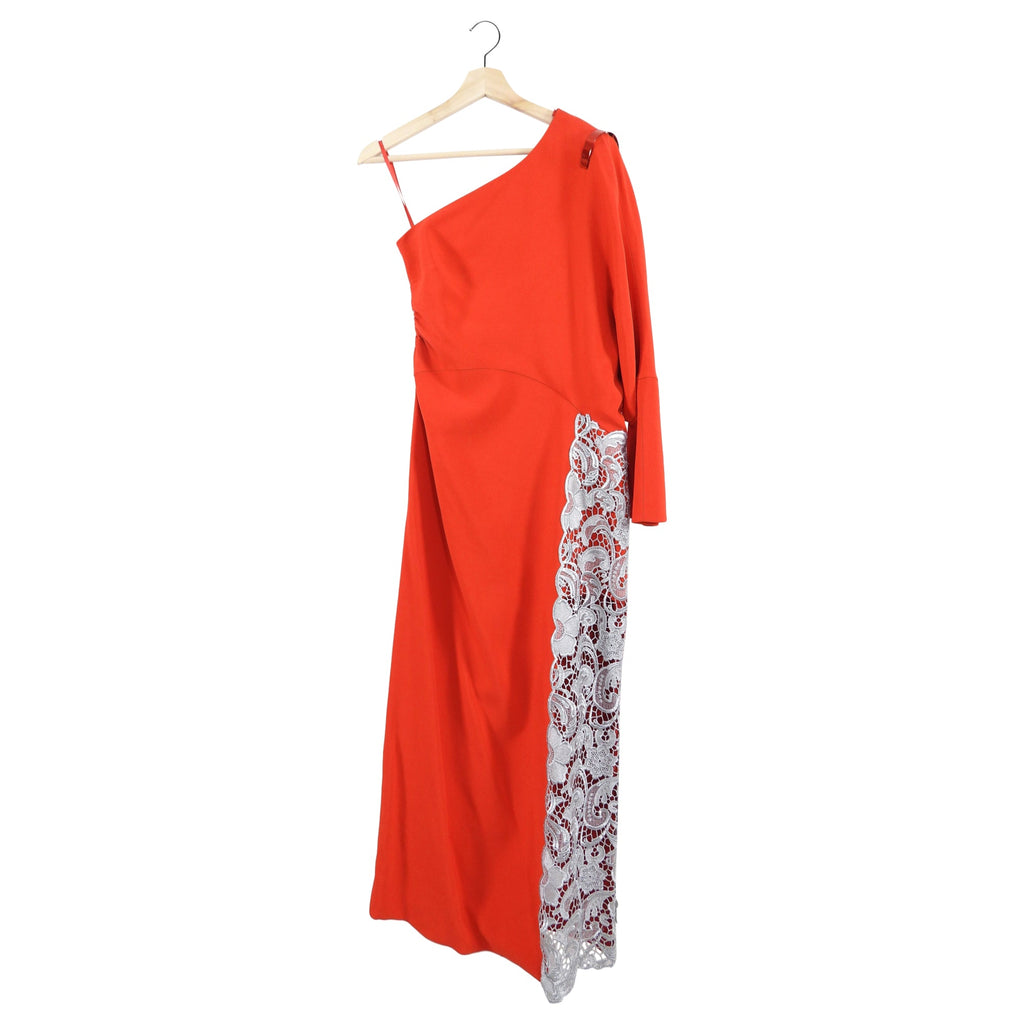 Givenchy SS2013 Red One Sleeve silver Lace Trim Gown - FR38 / USA 6