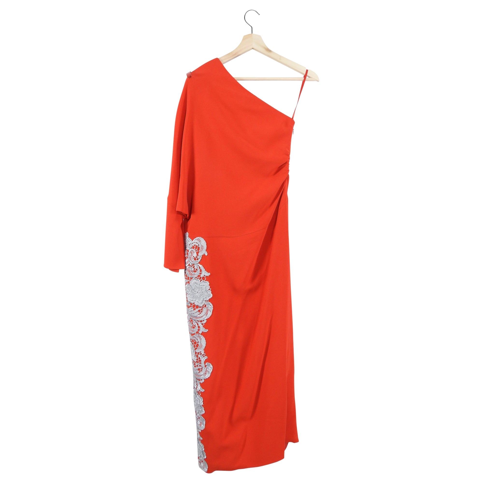 Givenchy SS2013 Red One Sleeve silver Lace Trim Gown - FR38 / USA 6