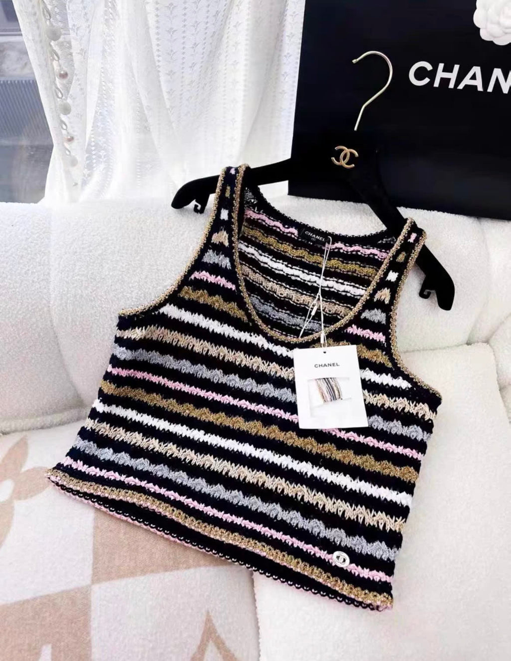 Chanel 24SS multicolore striped top size 38FR