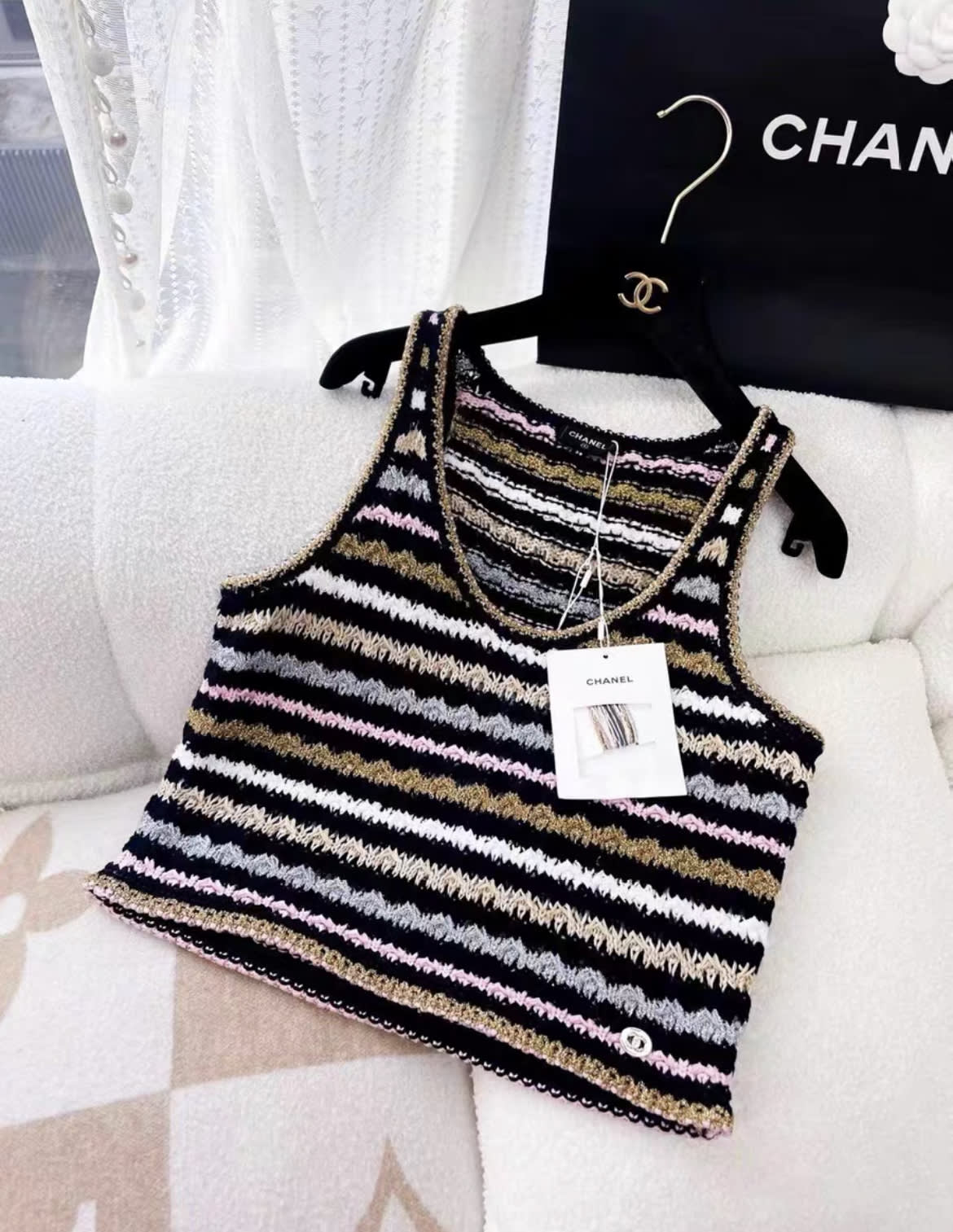 Chanel 24SS multicolore striped top size 38FR