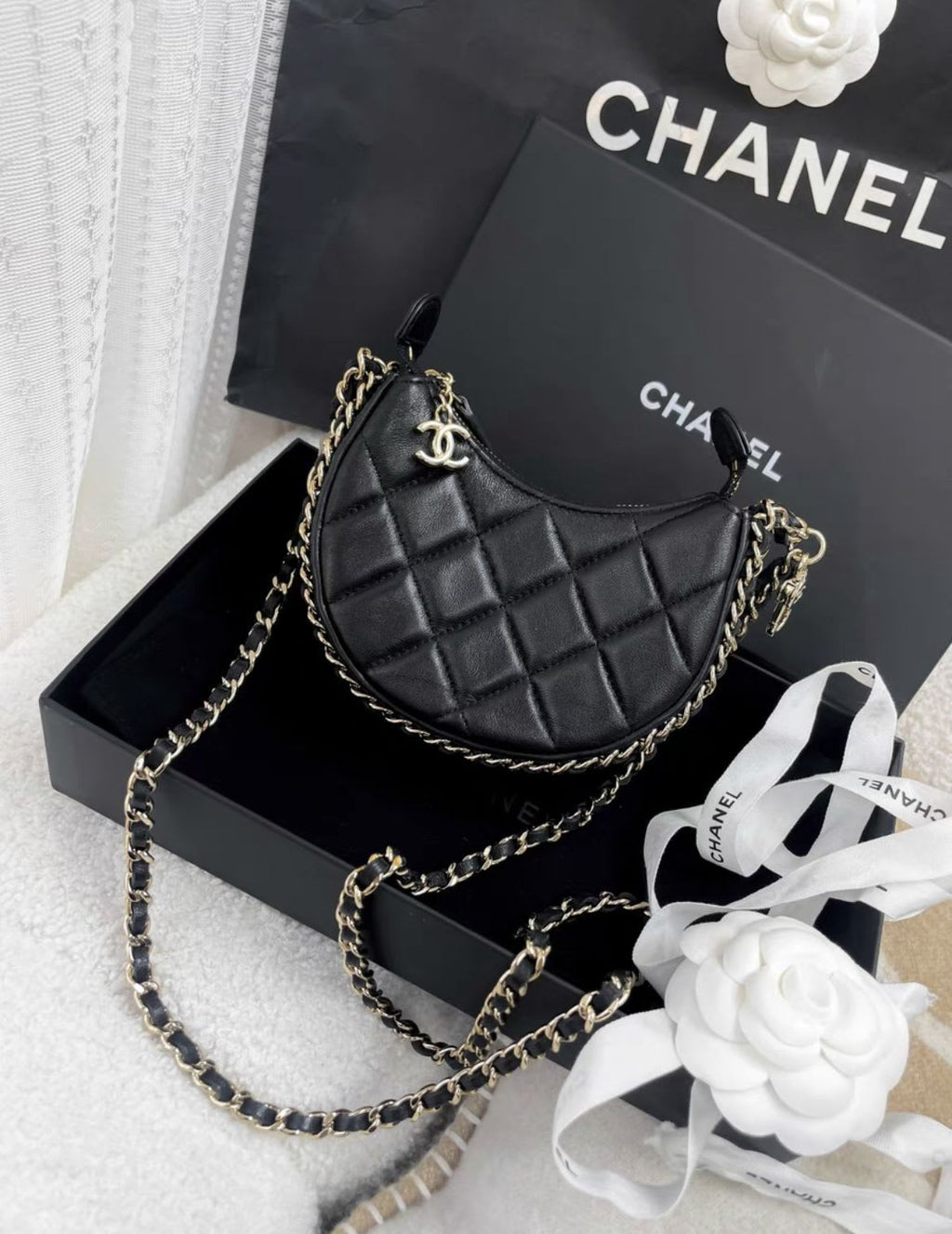 Chanel 23 black gold mini moon bag