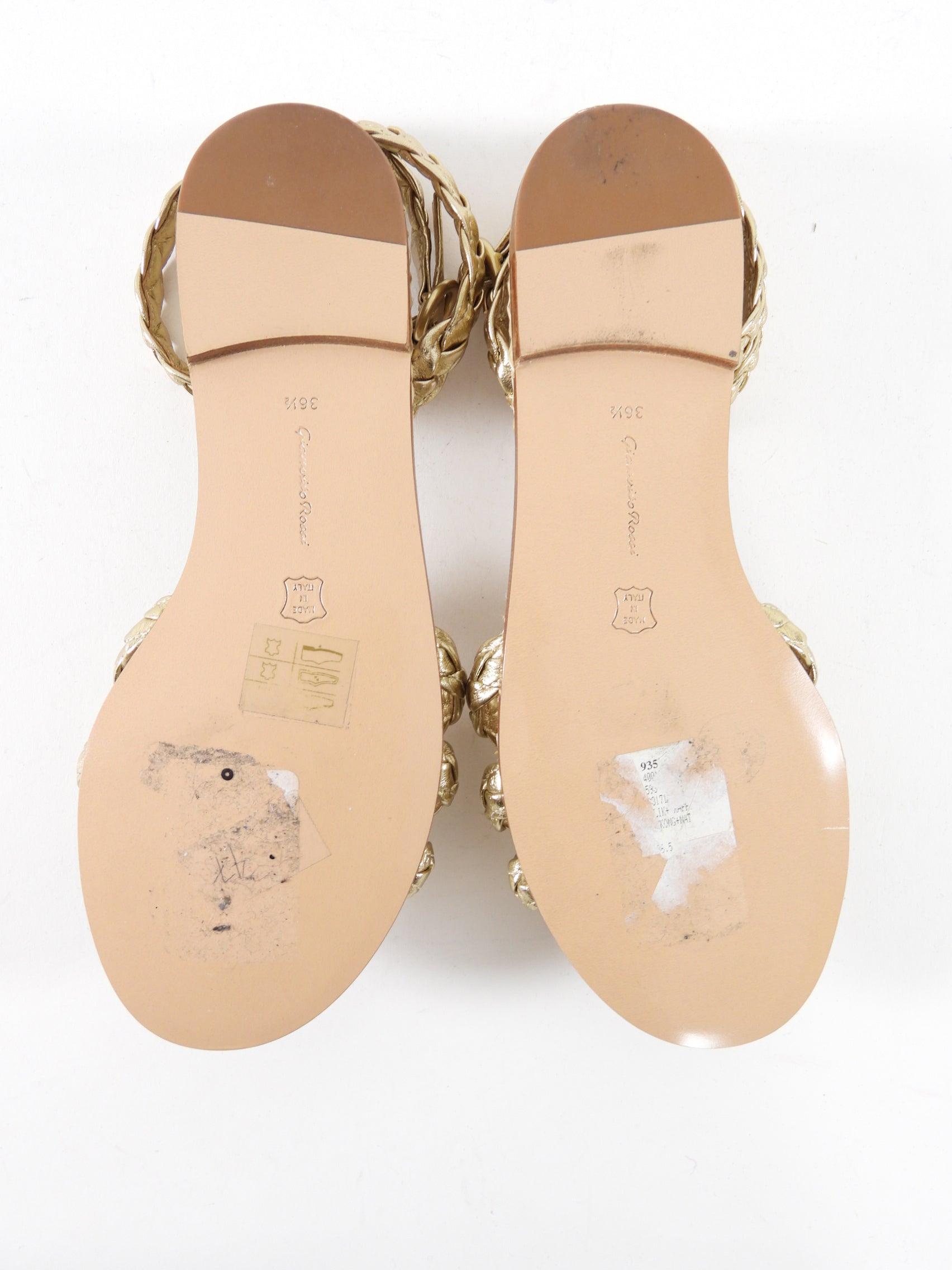 Gianvito Rossi Gold Braided Woven Raffia Flat Sandals - 36.5 / 37