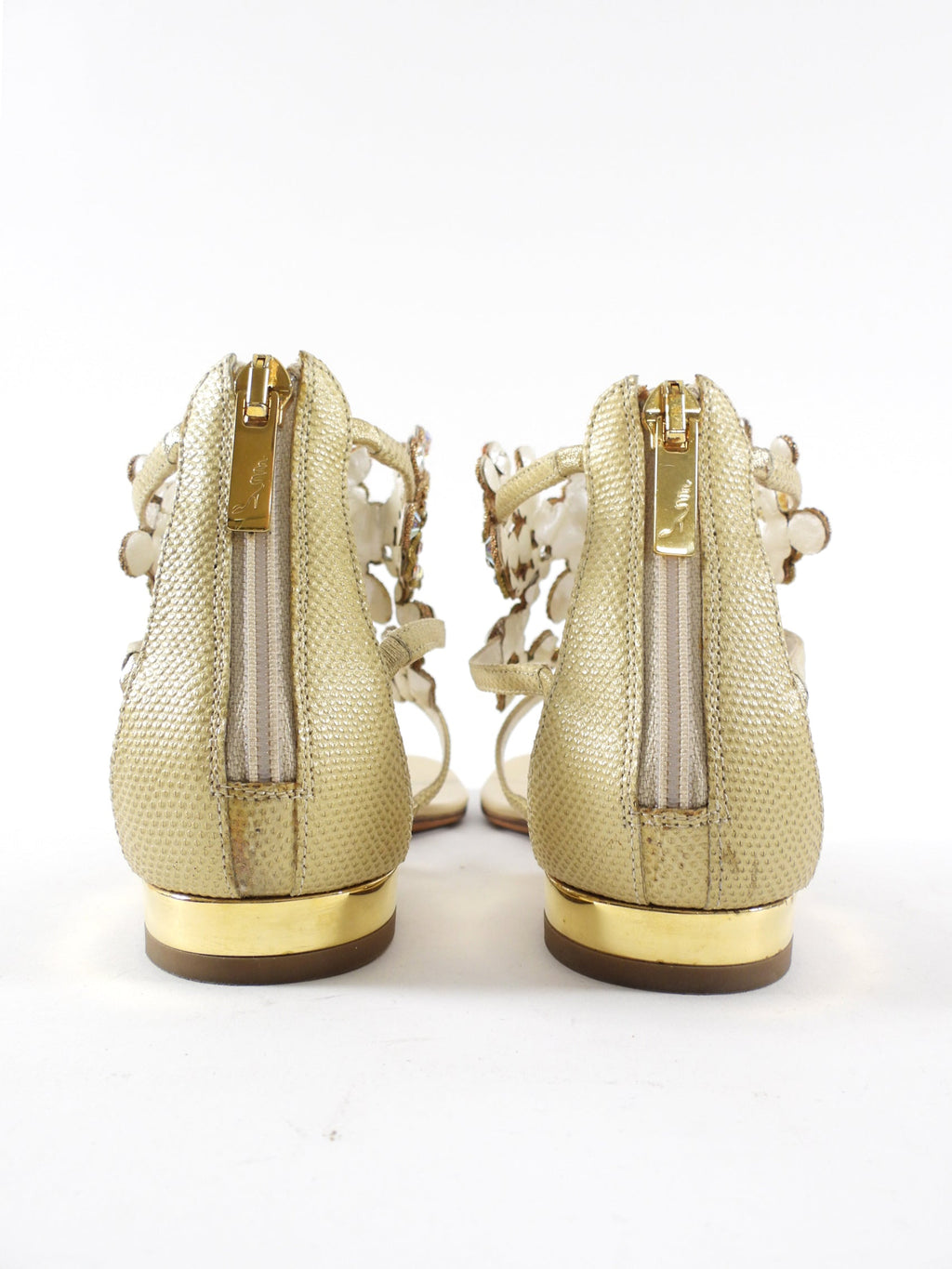 Rene Caovilla Gold Karung Crystal Jewelled Thong Sandals - 37
