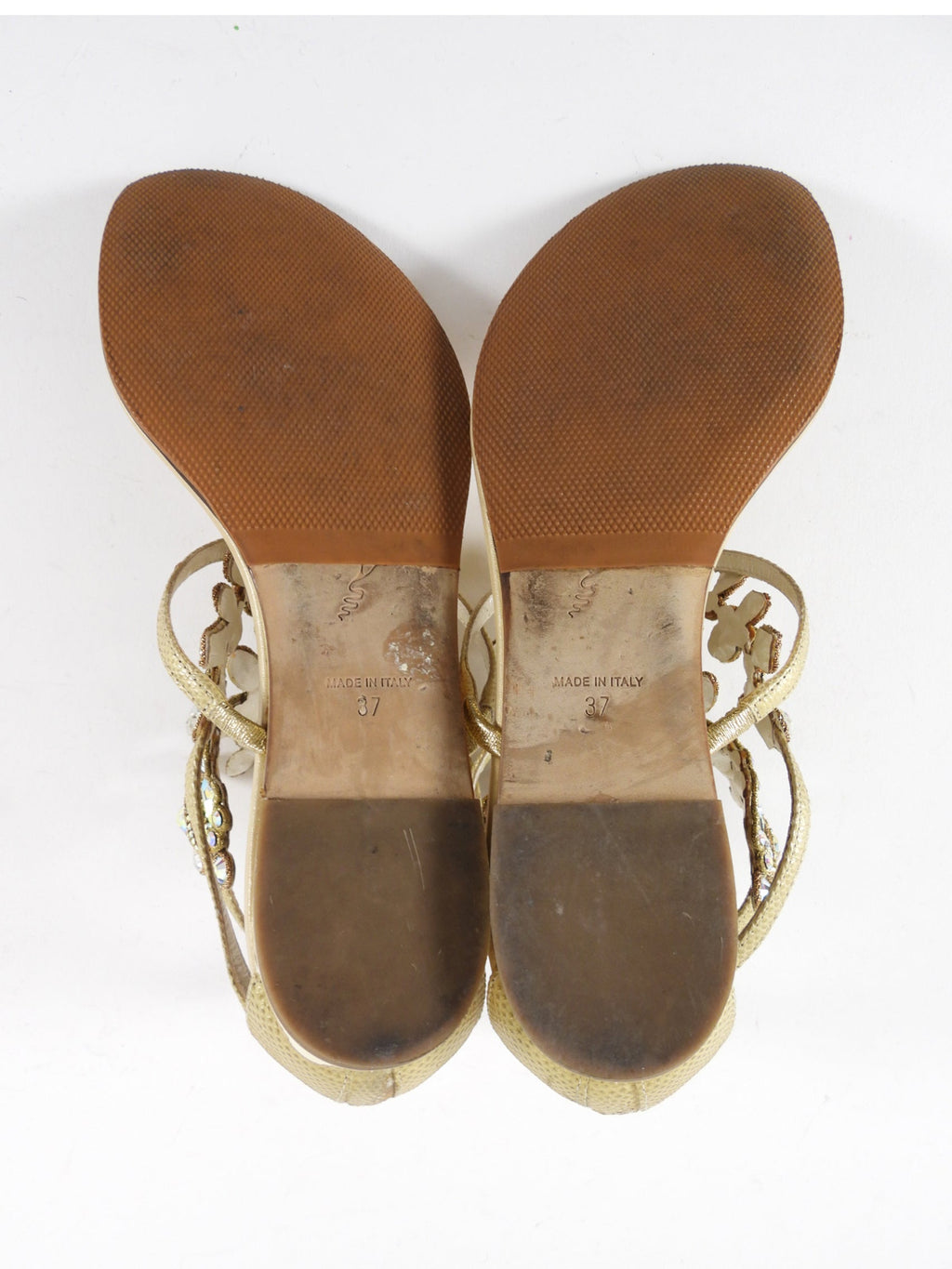 Rene Caovilla Gold Karung Crystal Jewelled Thong Sandals - 37