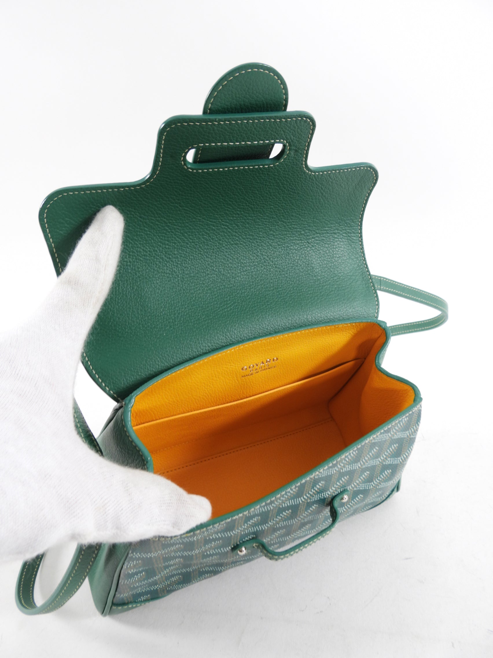 Goyard Green Mini Goyardine Saigon Souple with Wood Handle