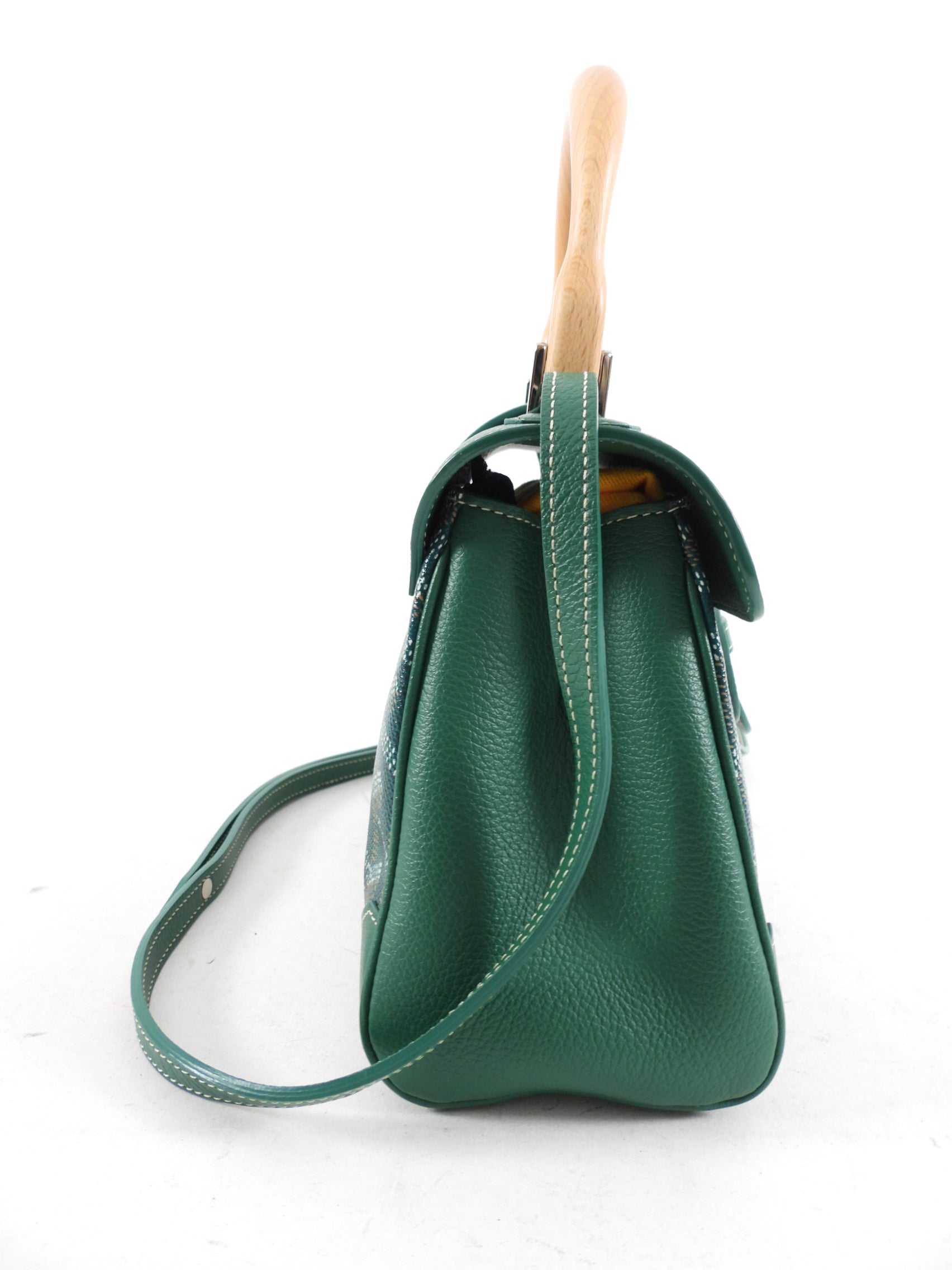 Goyard Green Mini Goyardine Saigon Souple with Wood Handle