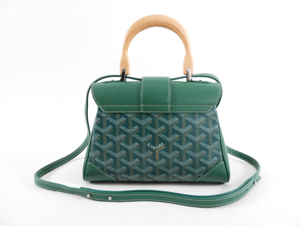 Goyard Green Mini Goyardine Saigon Souple with Wood Handle