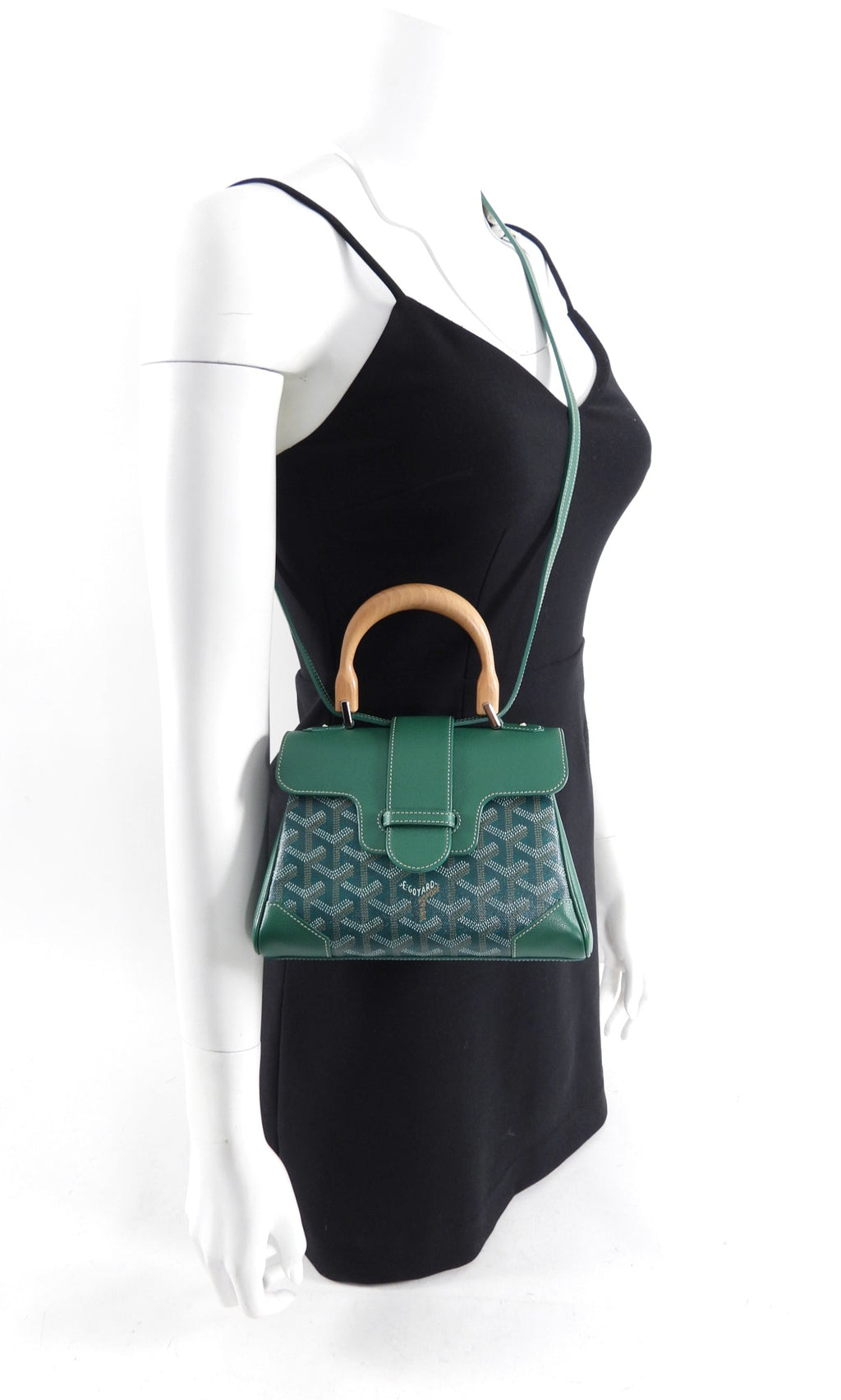 Goyard Green Mini Goyardine Saigon Souple with Wood Handle