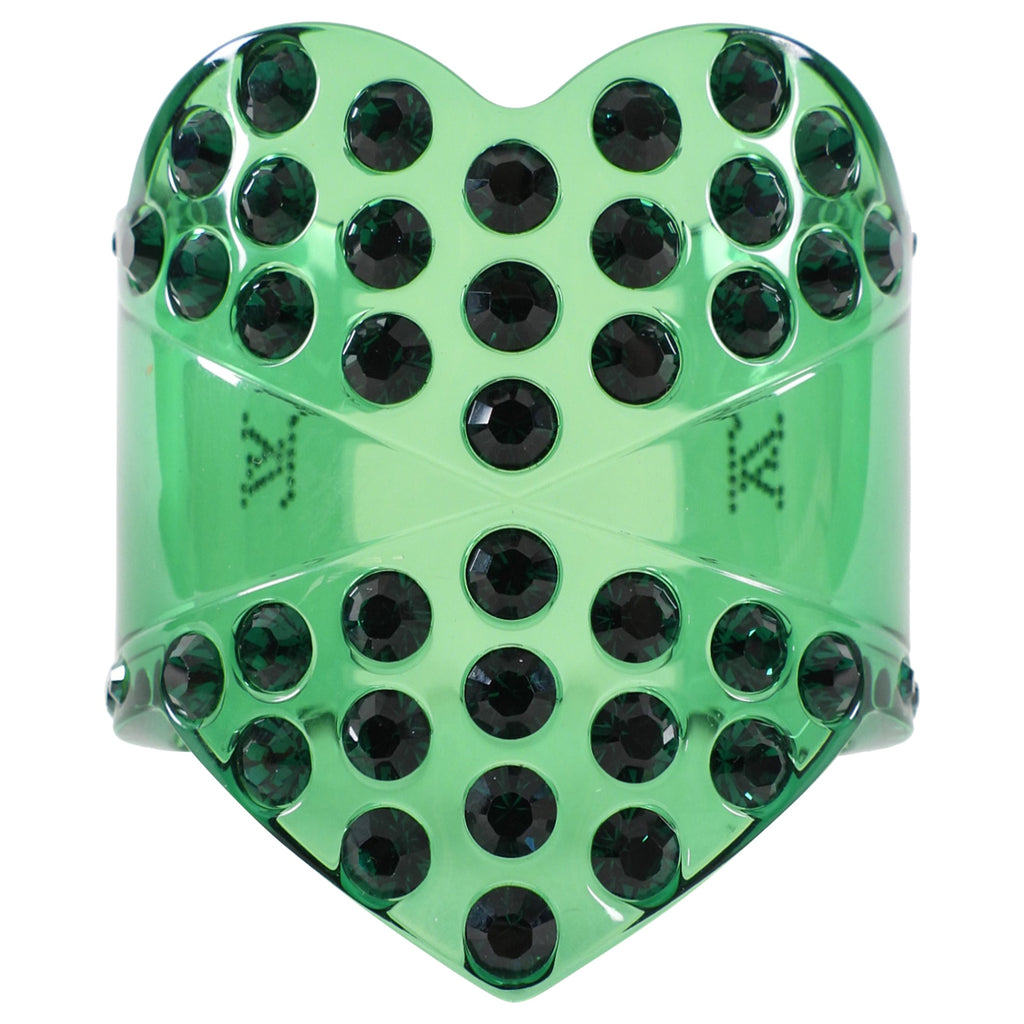 Louis Vuitton Green Acrylic Resin Crystal Studded Heart Cuff Bracelet