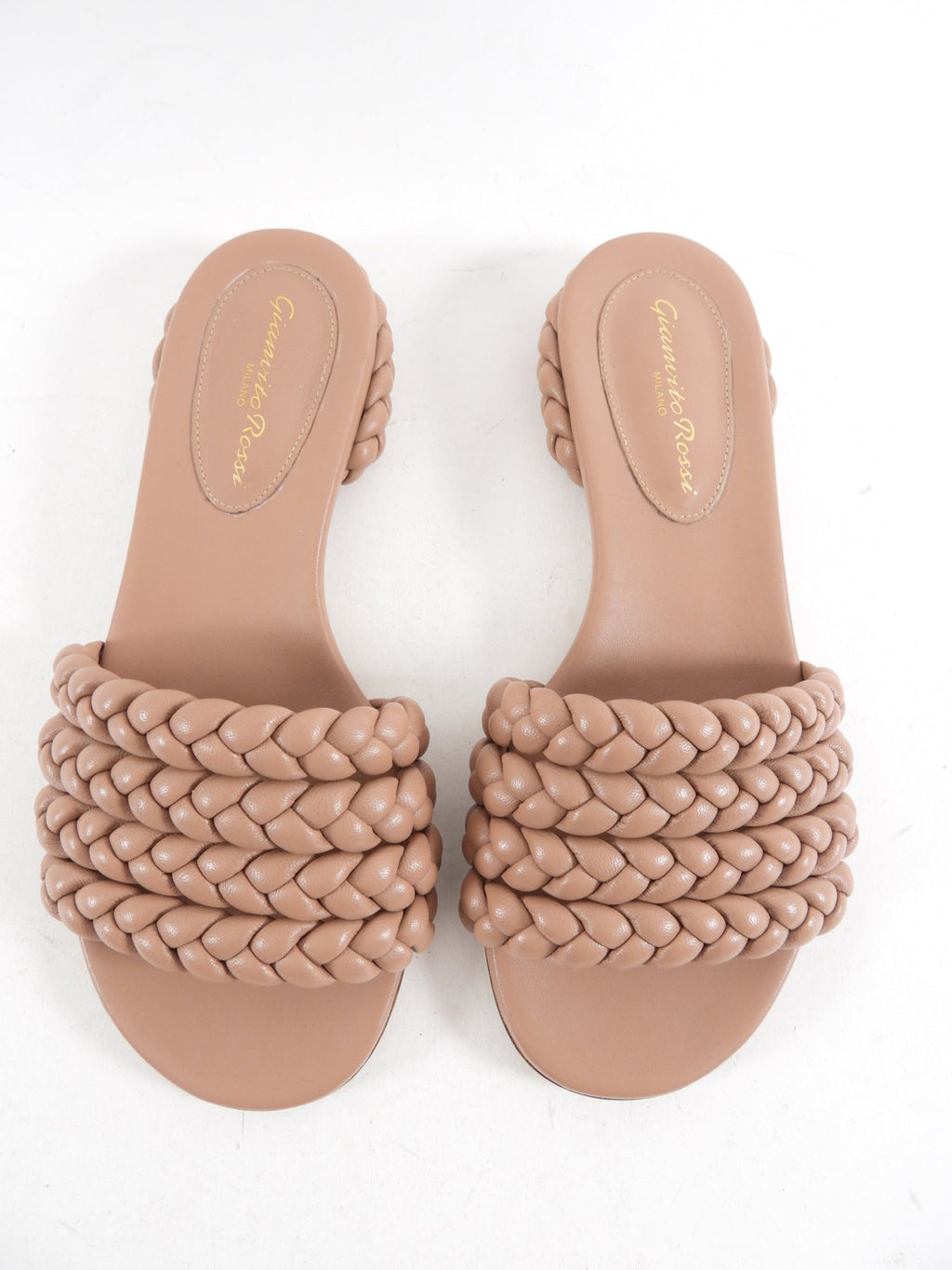 Gianvito Rossi Nude Braided Leather Flat Slide Sandals - 36 (fits EU37)