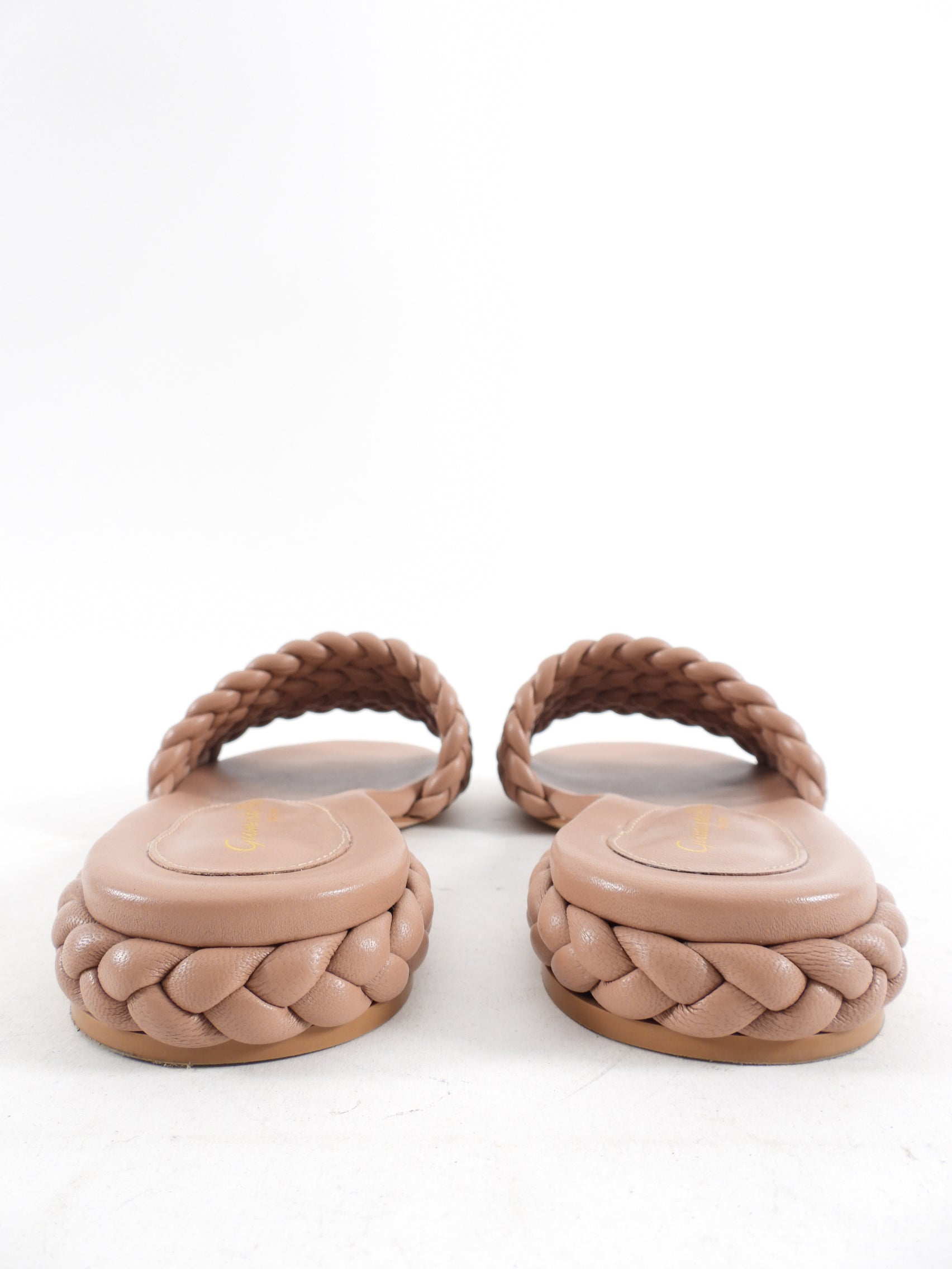 Gianvito Rossi Nude Braided Leather Flat Slide Sandals - 36 (fits EU37)