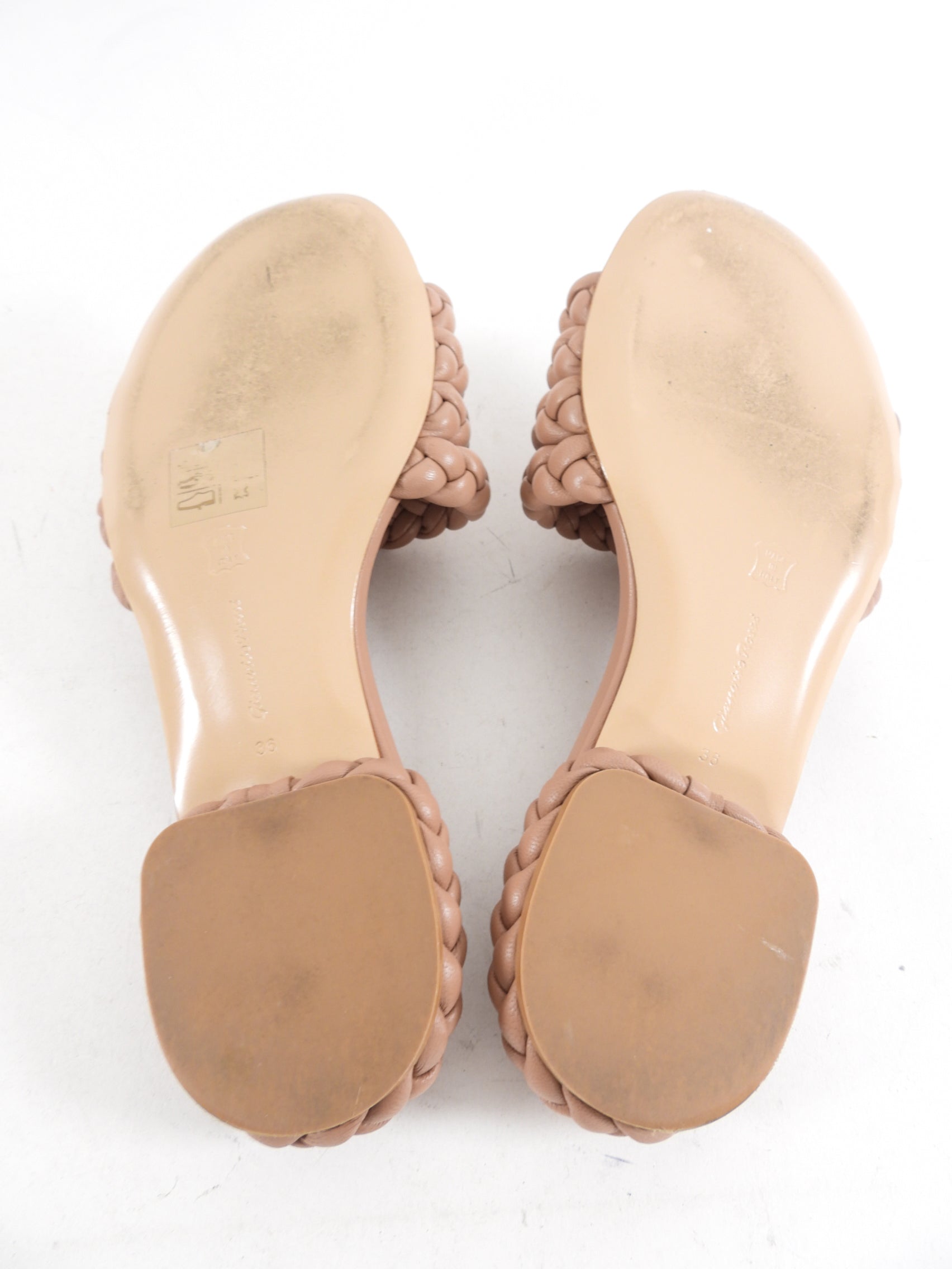 Gianvito Rossi Nude Braided Leather Flat Slide Sandals - 36 (fits EU37)