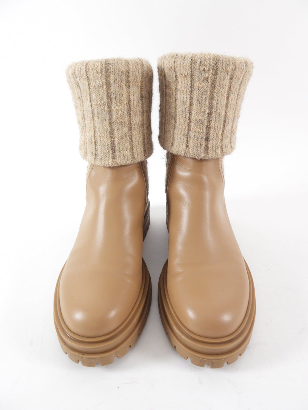 Gianvito Rossi Camel Leather Knit Tenney Boot - 37