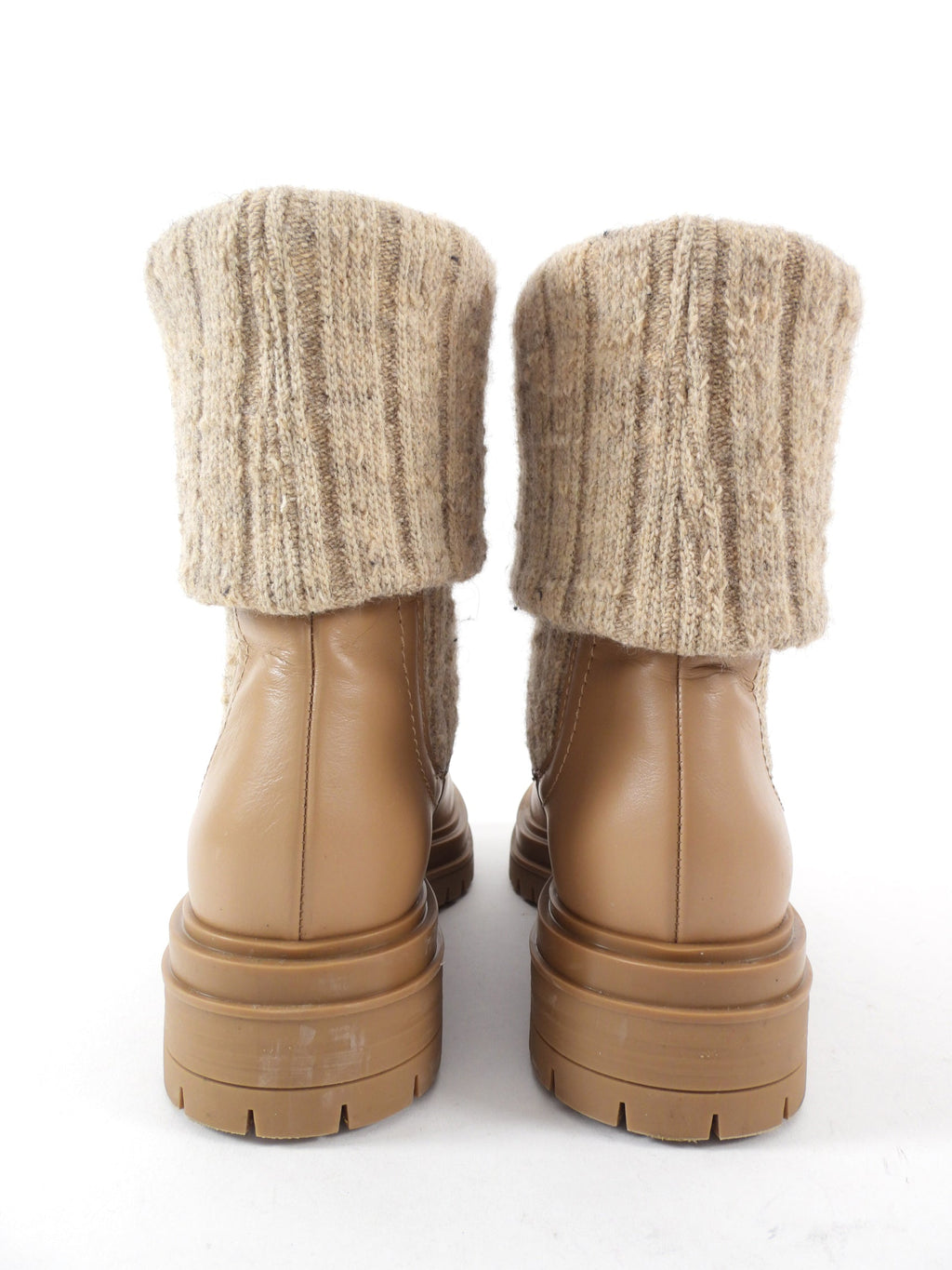 Gianvito Rossi Camel Leather Knit Tenney Boot - 37