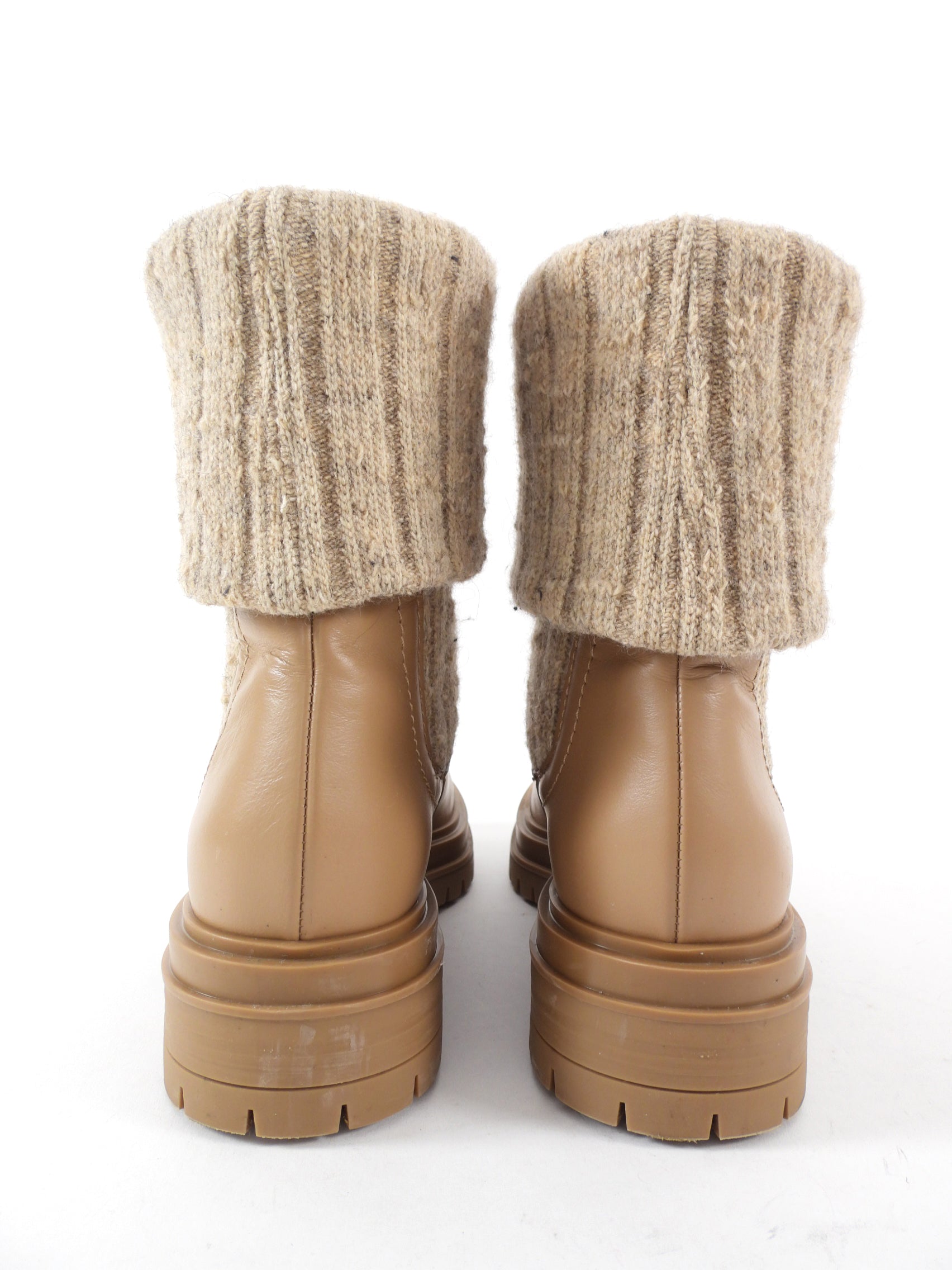 Gianvito Rossi Camel Leather Knit Tenney Boot - 37