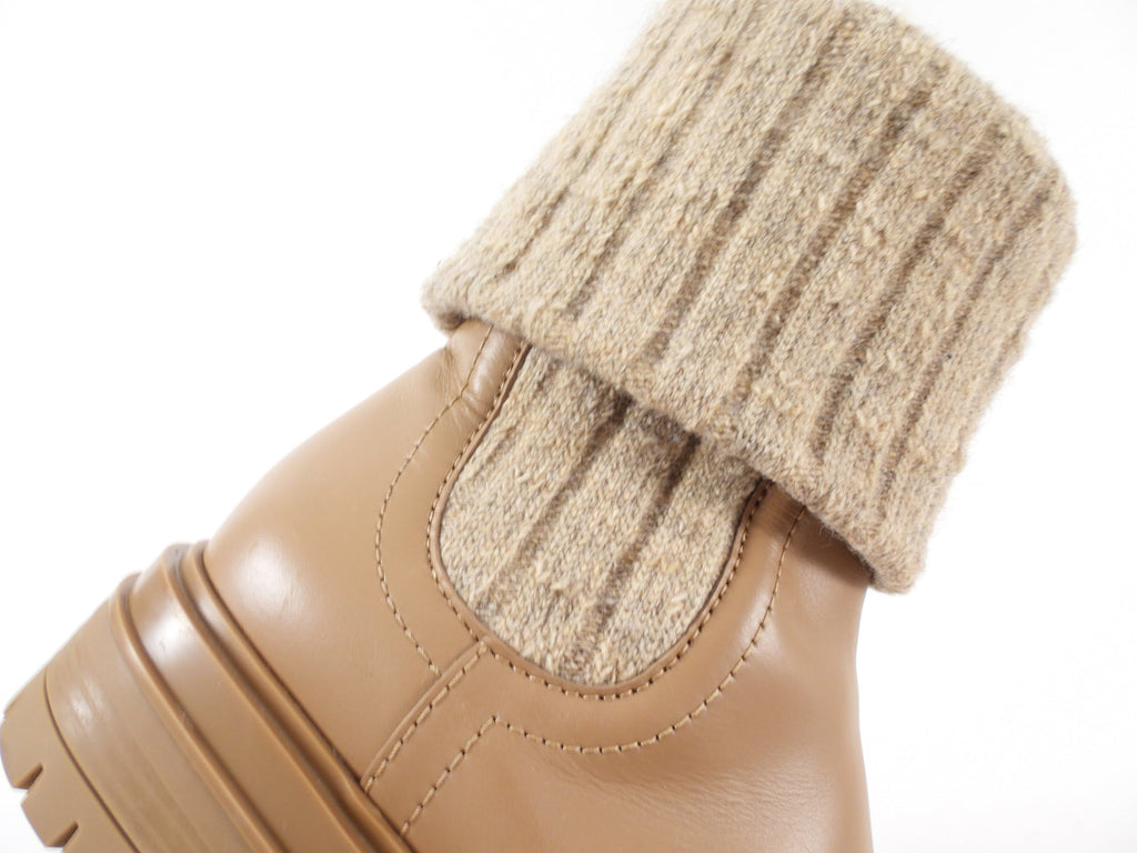 Gianvito Rossi Camel Leather Knit Tenney Boot - 37