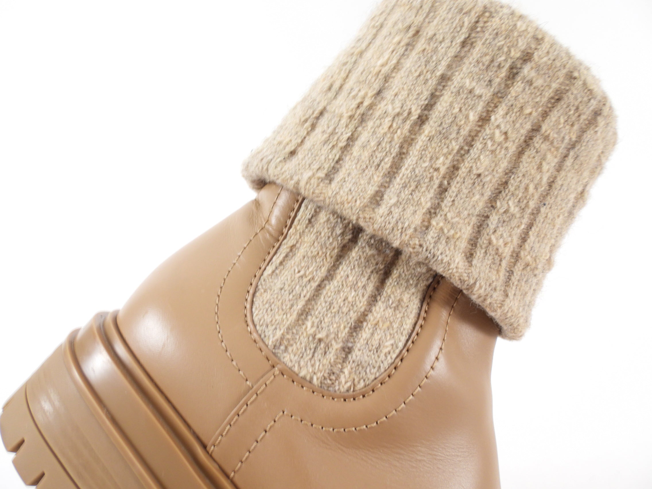 Gianvito Rossi Camel Leather Knit Tenney Boot - 37