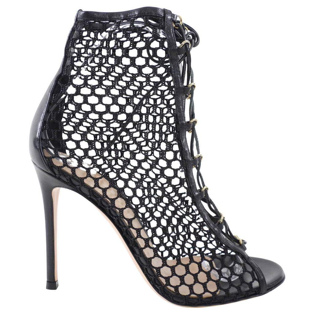Gianvito Rossi Black Mesh Lace Up Heels - 36.5