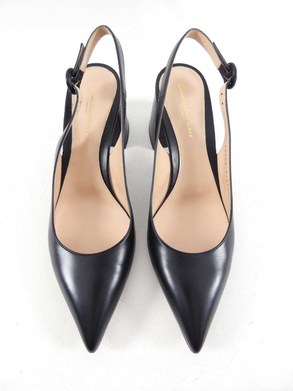 Gianvito Rossi Black Leather Block Heel Slingback Pumps - 38