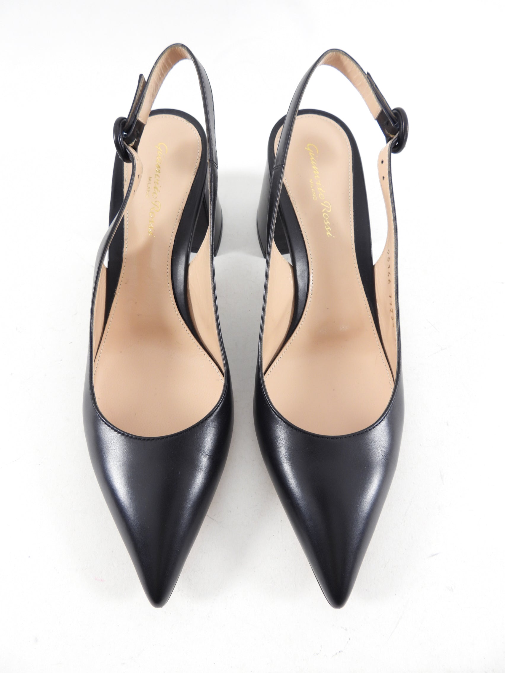 Gianvito Rossi Black Leather Block Heel Slingback Pumps - 38