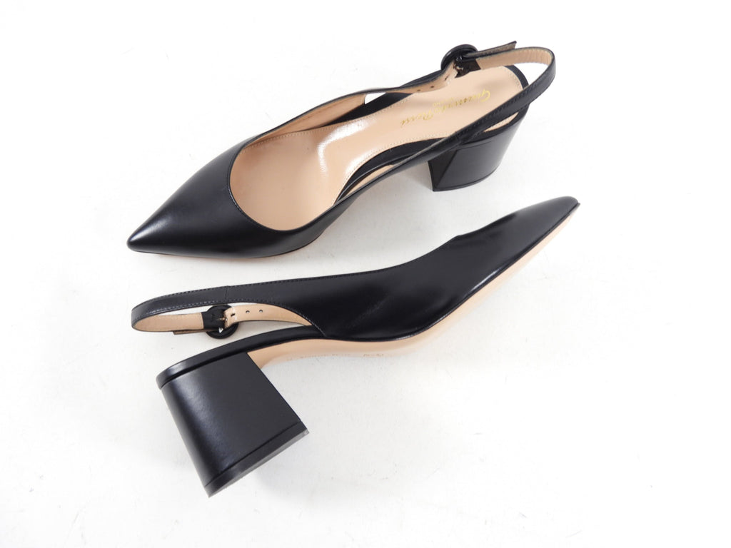 Gianvito Rossi Black Leather Block Heel Slingback Pumps - 38