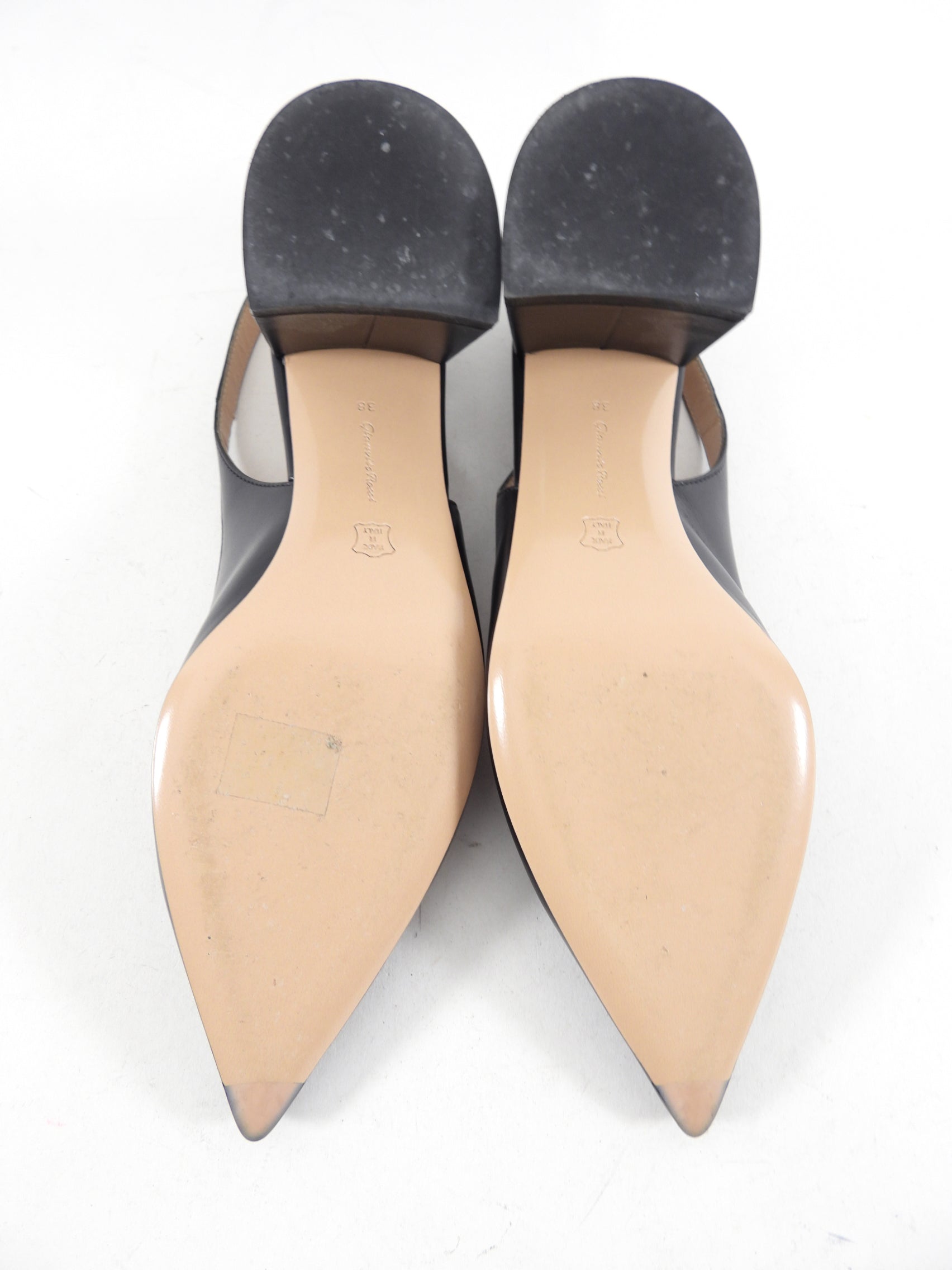 Gianvito Rossi Black Leather Block Heel Slingback Pumps - 38