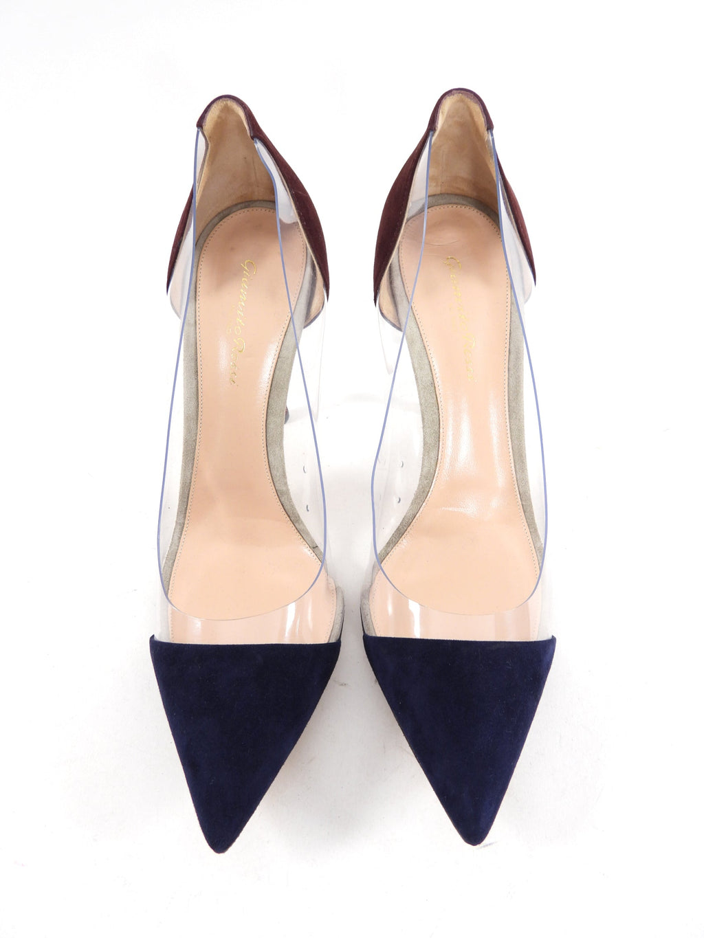 Gianvito Rossi Burgundy and Navy Suede Pump with Clear Sides - 41