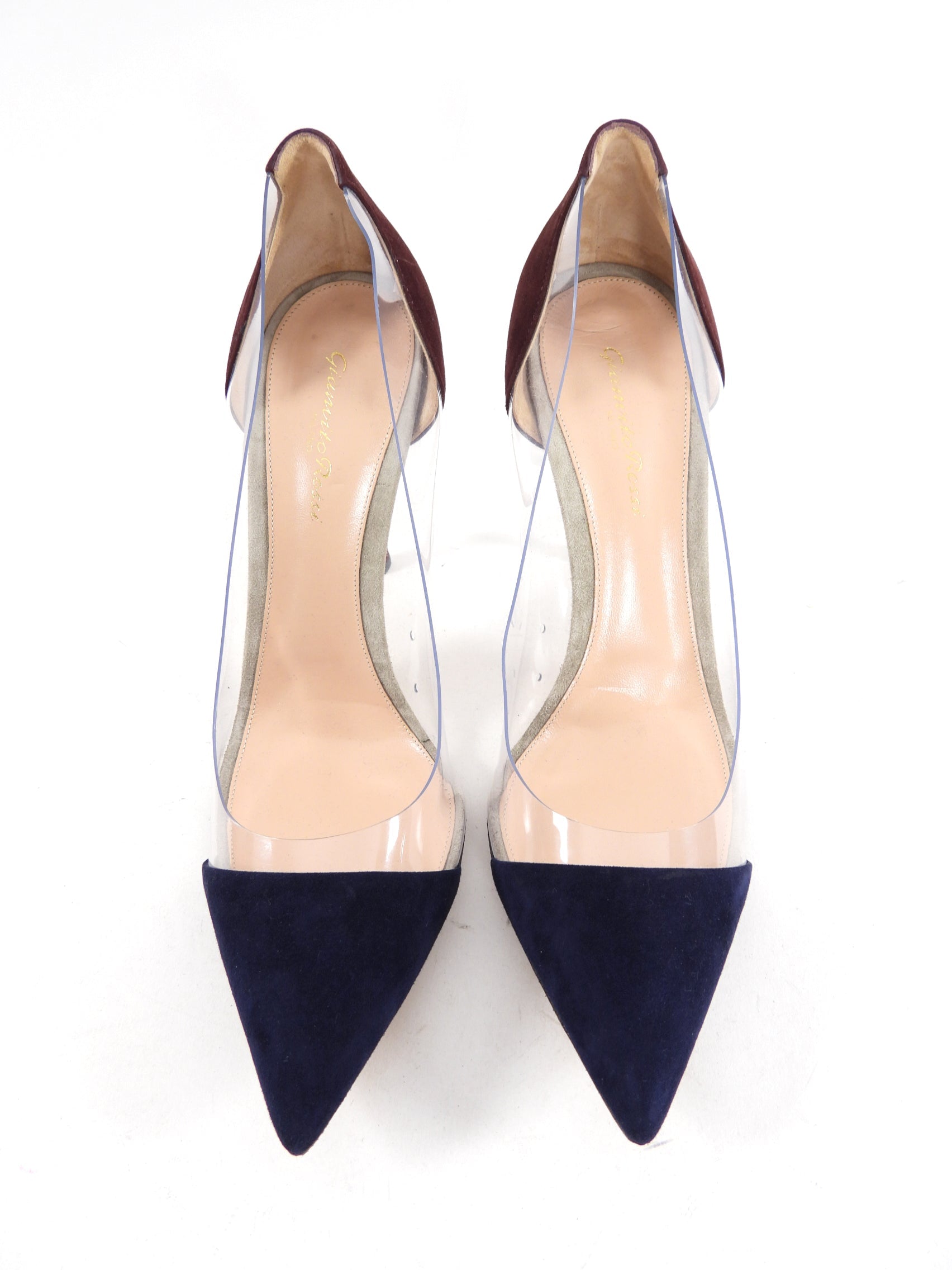 Gianvito Rossi Burgundy and Navy Suede Pump with Clear Sides - 41