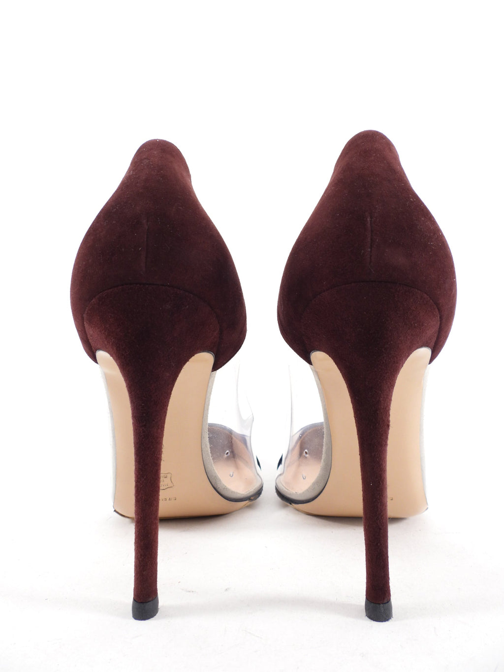 Gianvito Rossi Burgundy and Navy Suede Pump with Clear Sides - 41