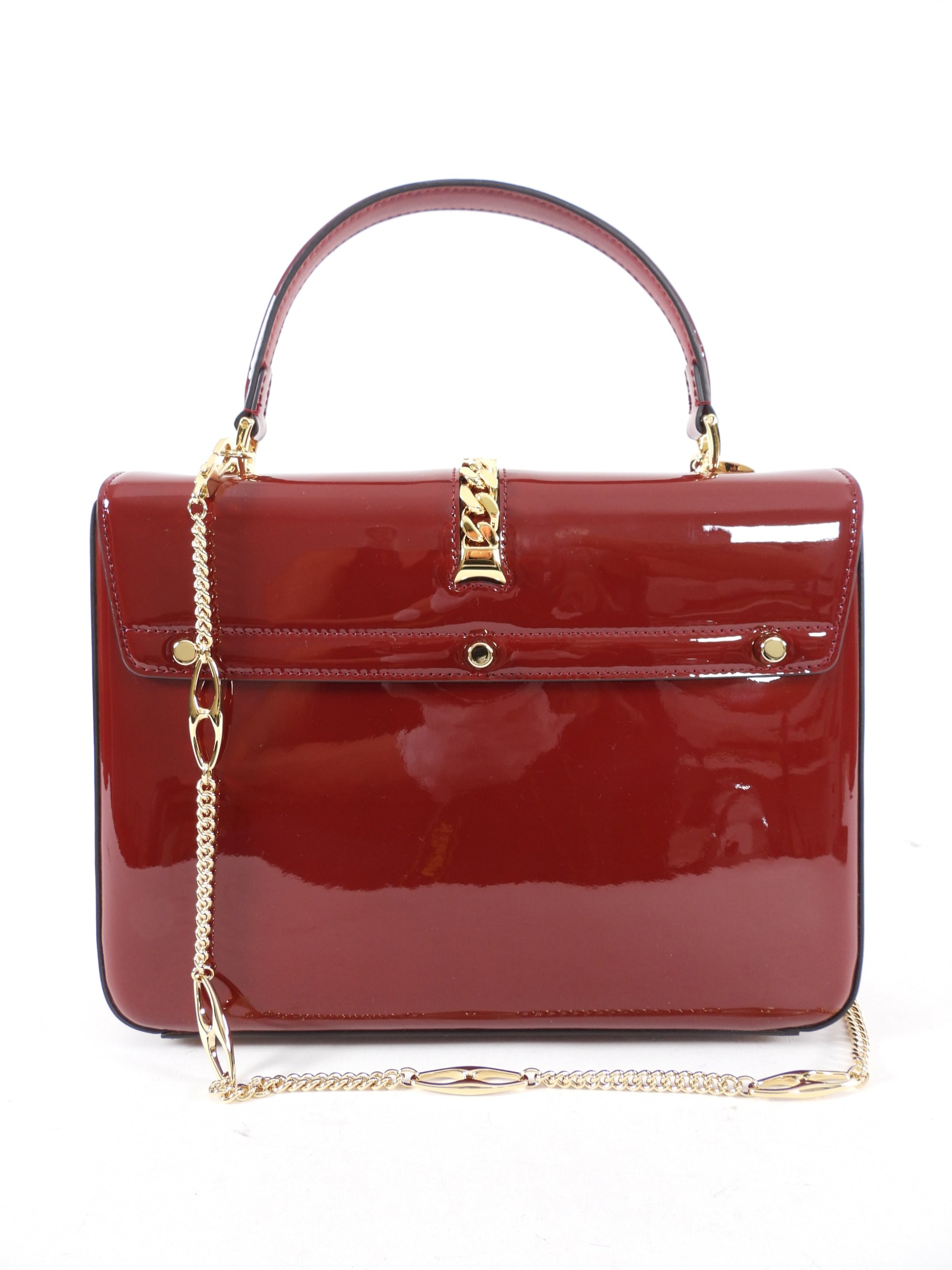 Gucci 1969 Sylvie Small Red Patent Top Handle Two-Way Bag